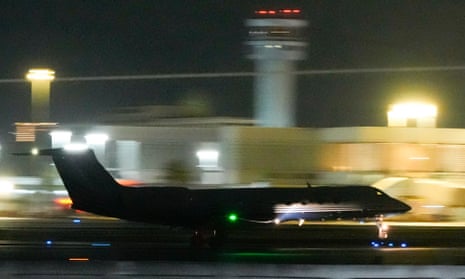 A plane carrying former Philippine president Rodrigo Duterte to The Hague takes off in Manila, the Philippines on Tuesday, 11 March 2025.