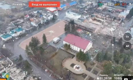 A drone view shows the centre of Sudzha town as Russian troops reportedly advance in the Kursk region, Russia, in this screengrab obtained by Reuters from a social media video on 12 March 2025.