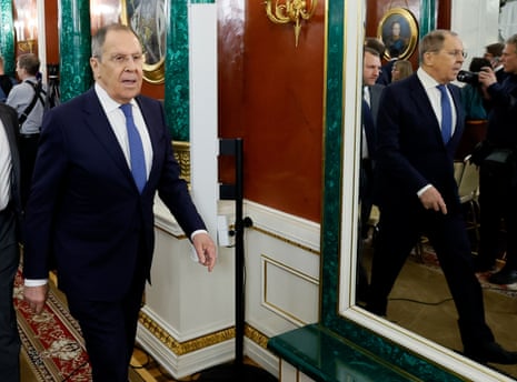 Russia’s foreign minister Sergei Lavrov leaves after a press conference of Russian president Vladimir Putin in Moscow, Russia, earlier this month.