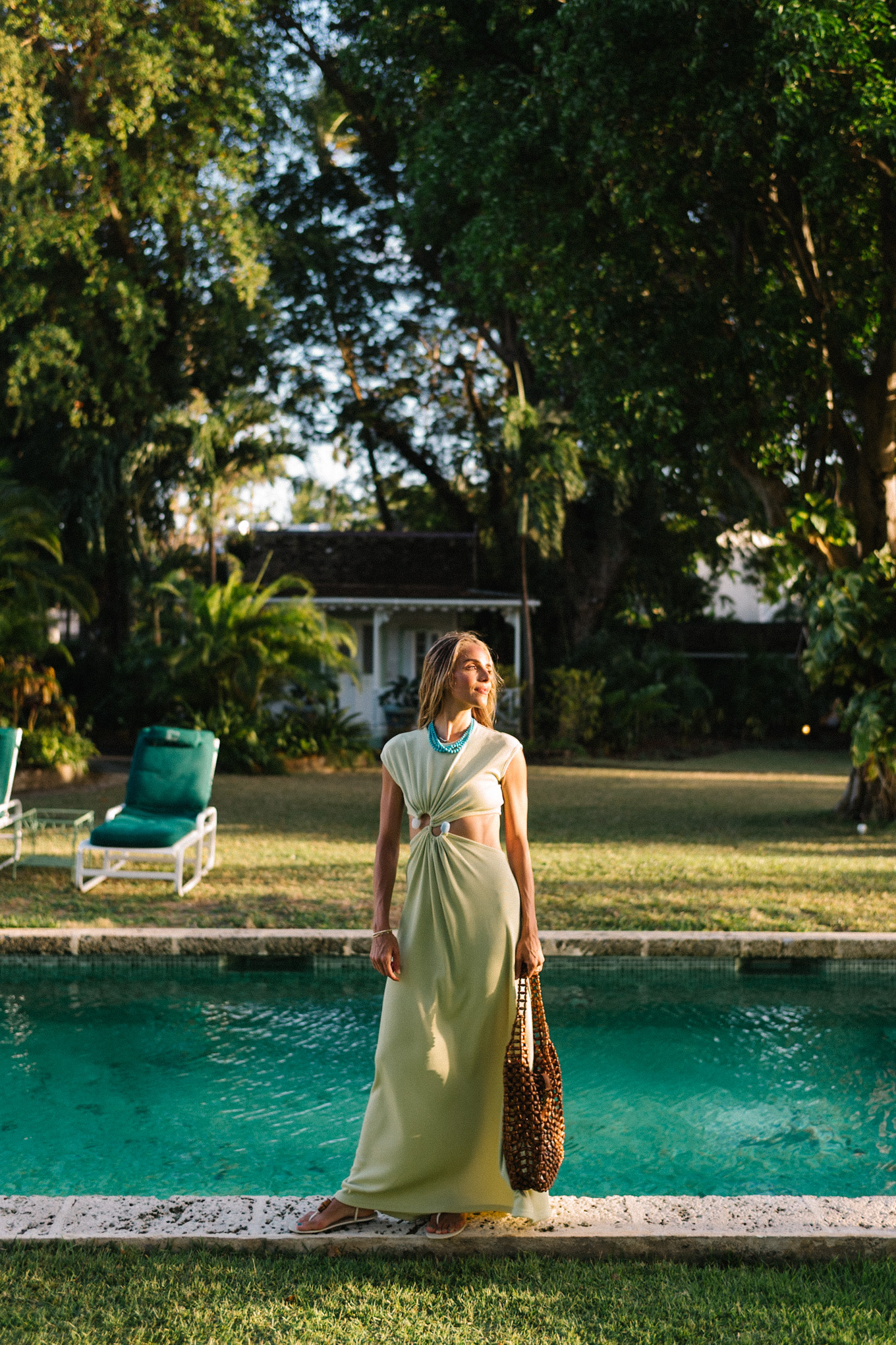 Coton vert -Maxi -Line Brown Woven Pocket Turquoise Collier