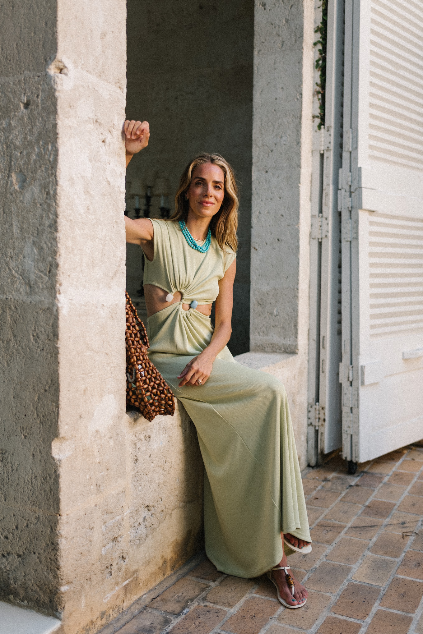 Coton vert -Maxi -Line Brown Woven Pocket Turquoise Collier