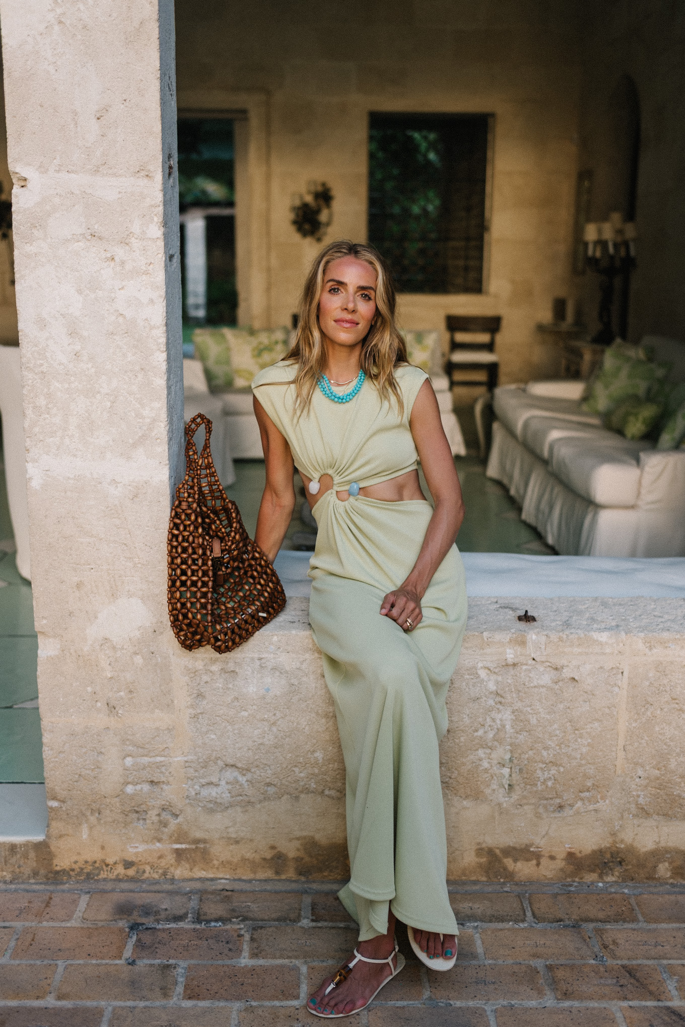 Coton vert -Maxi -Line Brown Woven Pocket Turquoise Collier