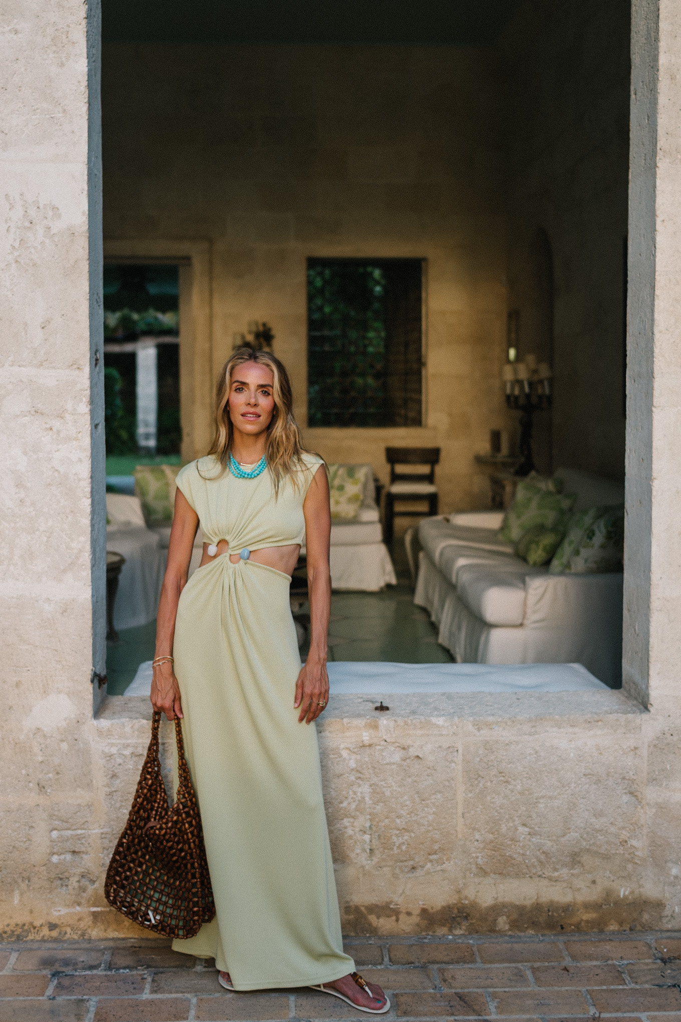 Coton vert -Maxi -Line Brown Woven Pocket Turquoise Collier