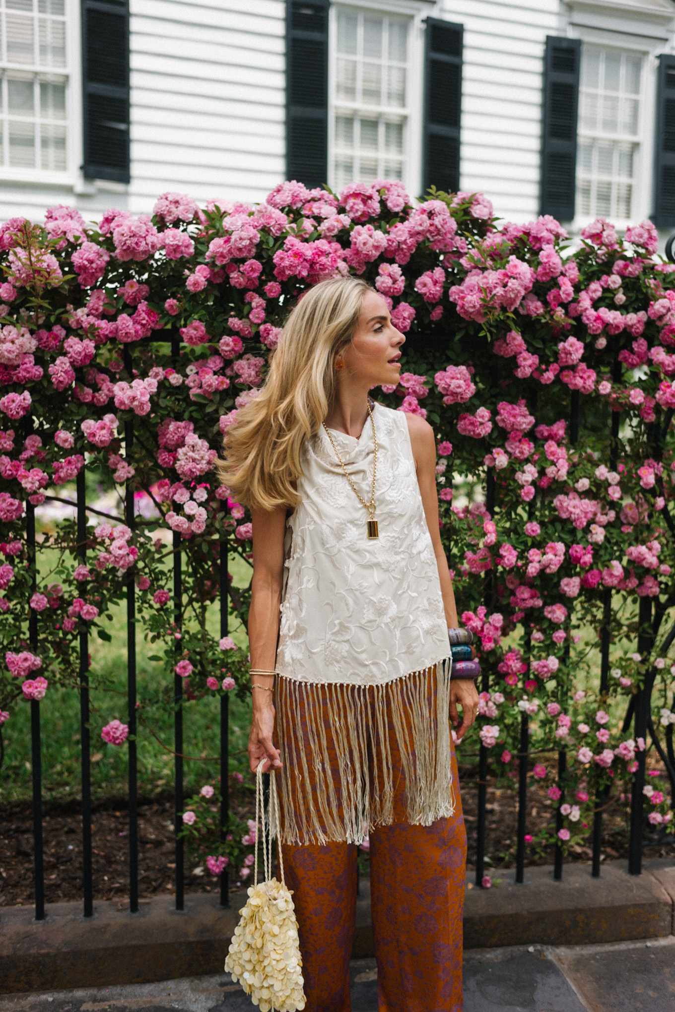 Réservoir de marge de soie blanche Bravo-pantalon de soie en orange brûlé