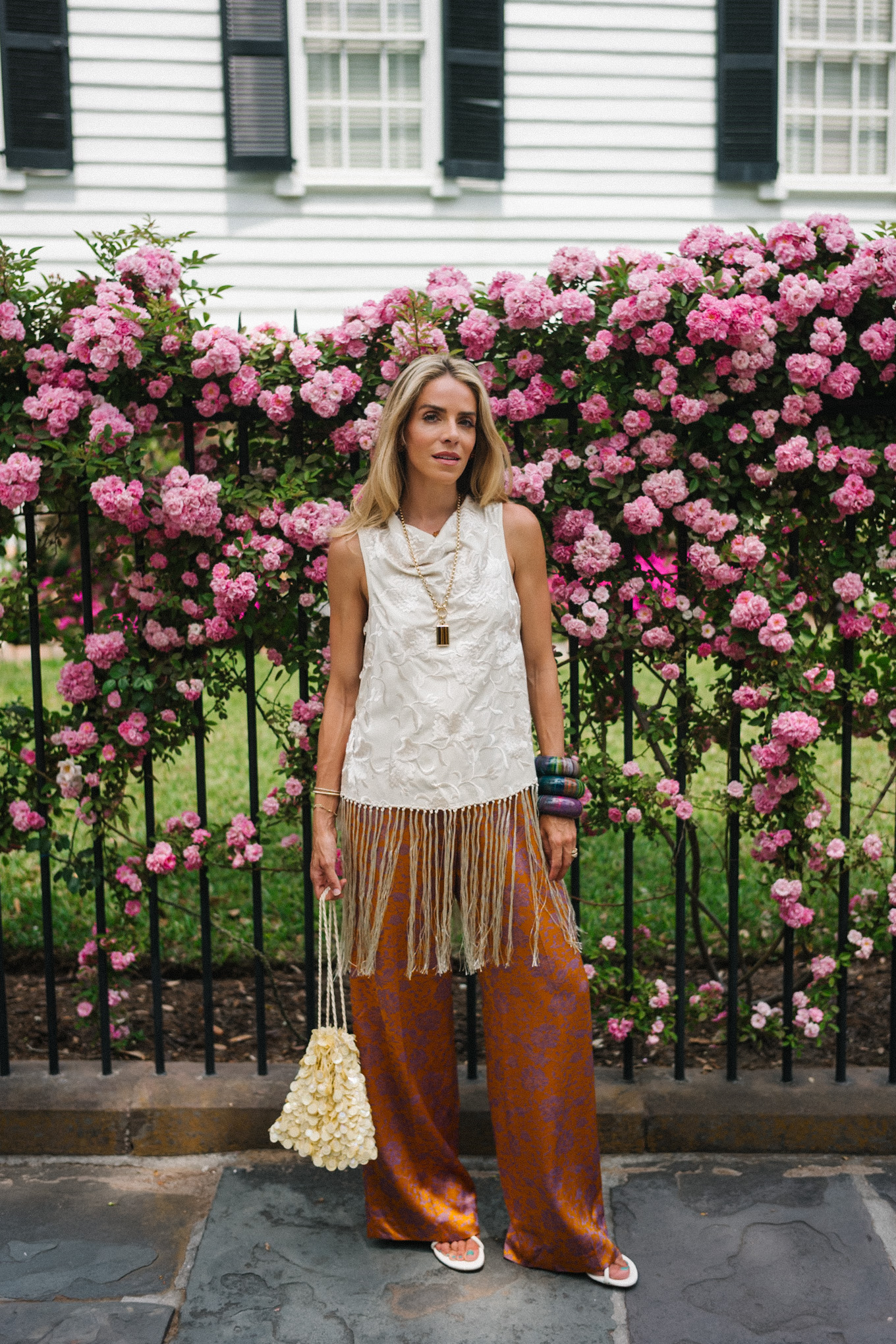Réservoir de marge de soie blanche Bravo-pantalon de soie en orange brûlé