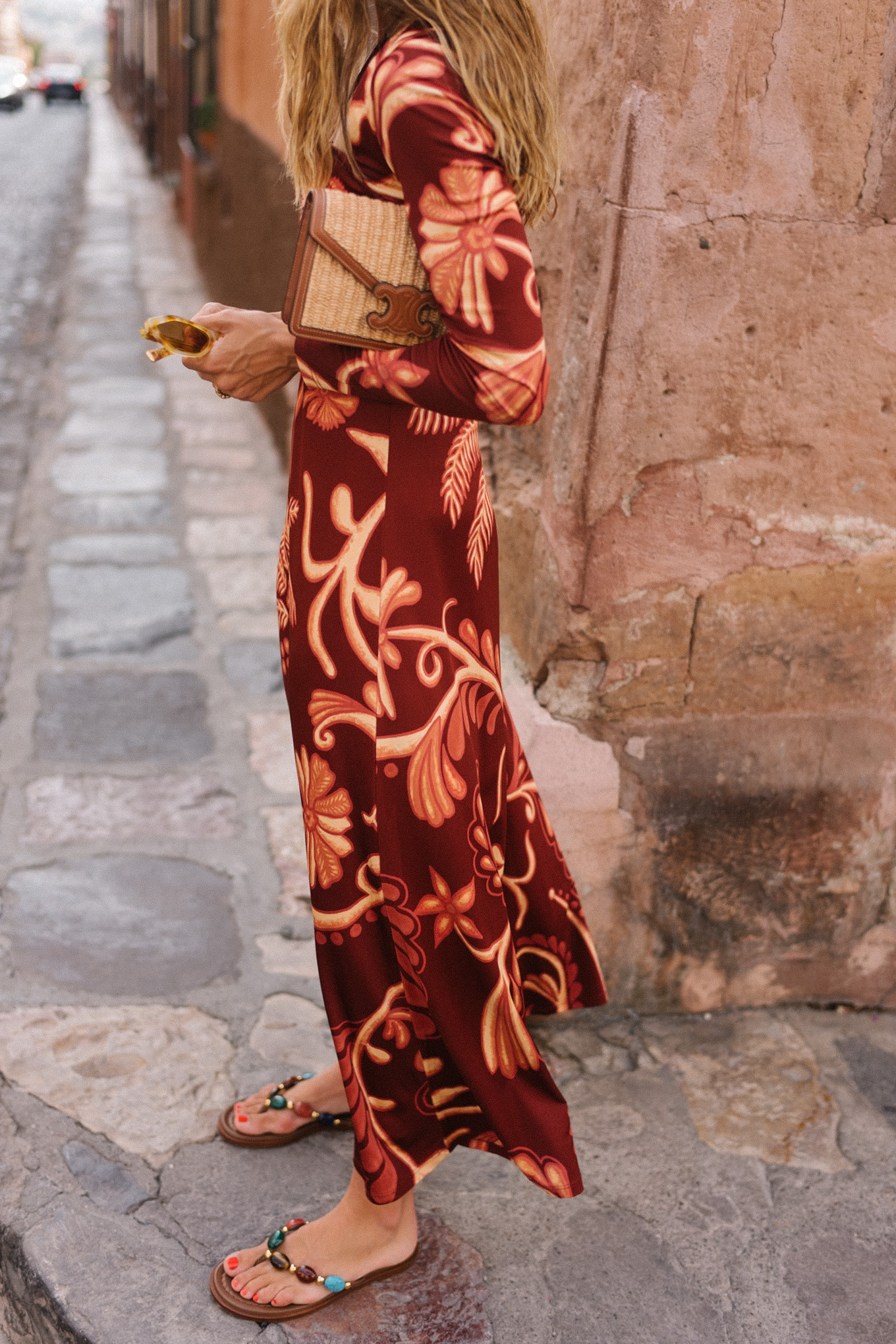 Robe maxi à motifs tropicaux rouges