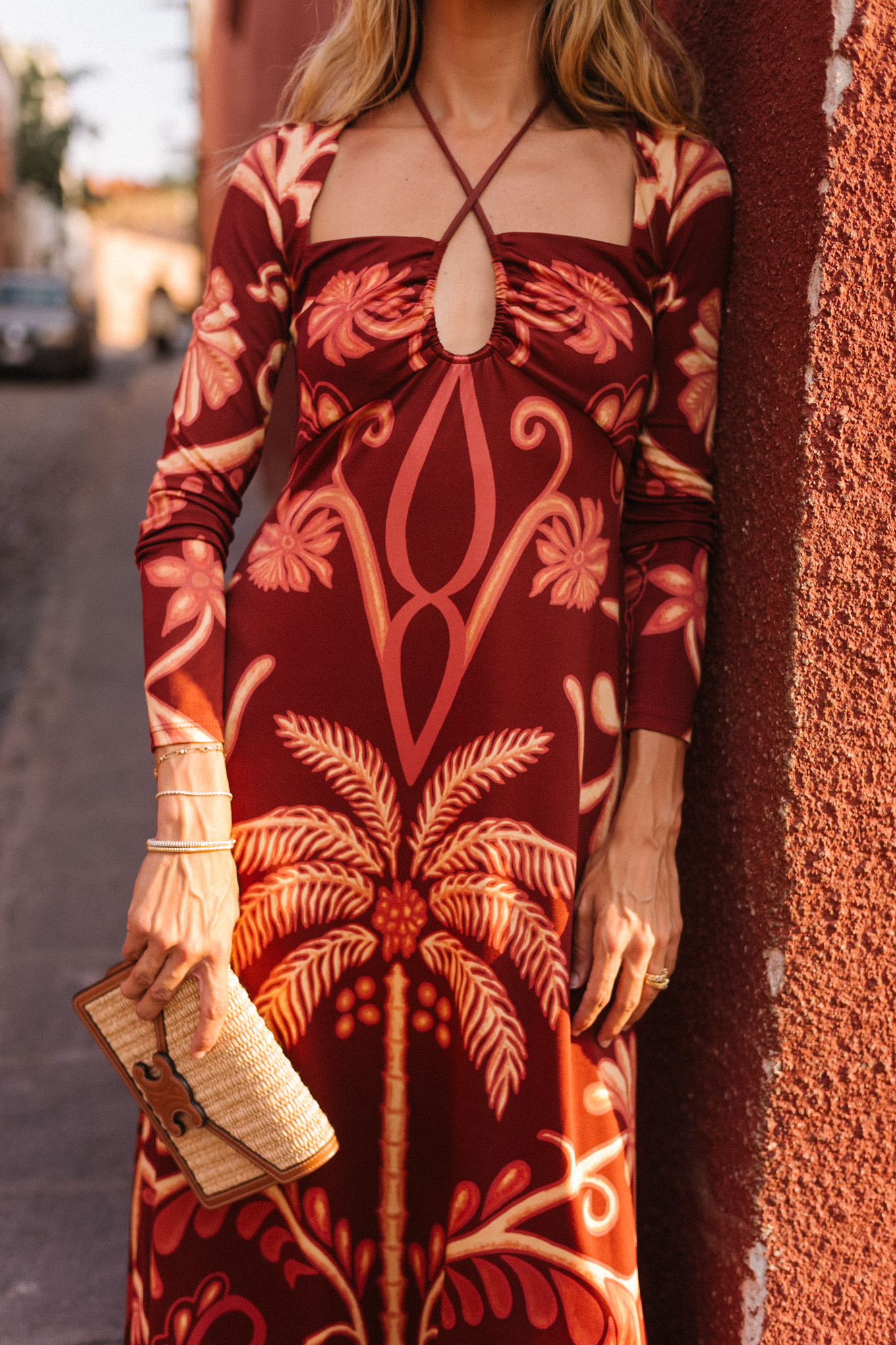 Robe maxi à motifs tropicaux rouges