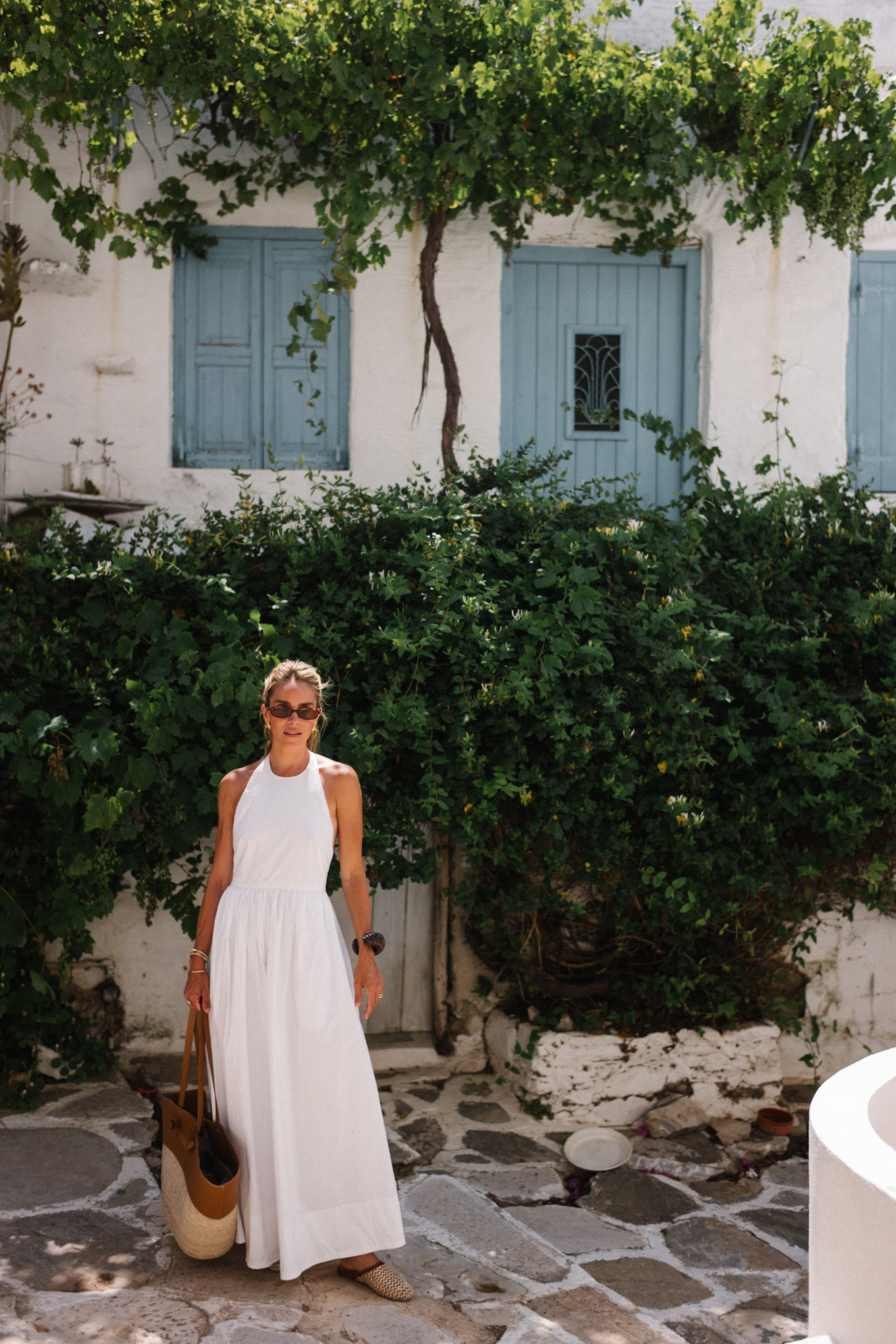 Halter blanc -Sundress -Traw and Leather Sac