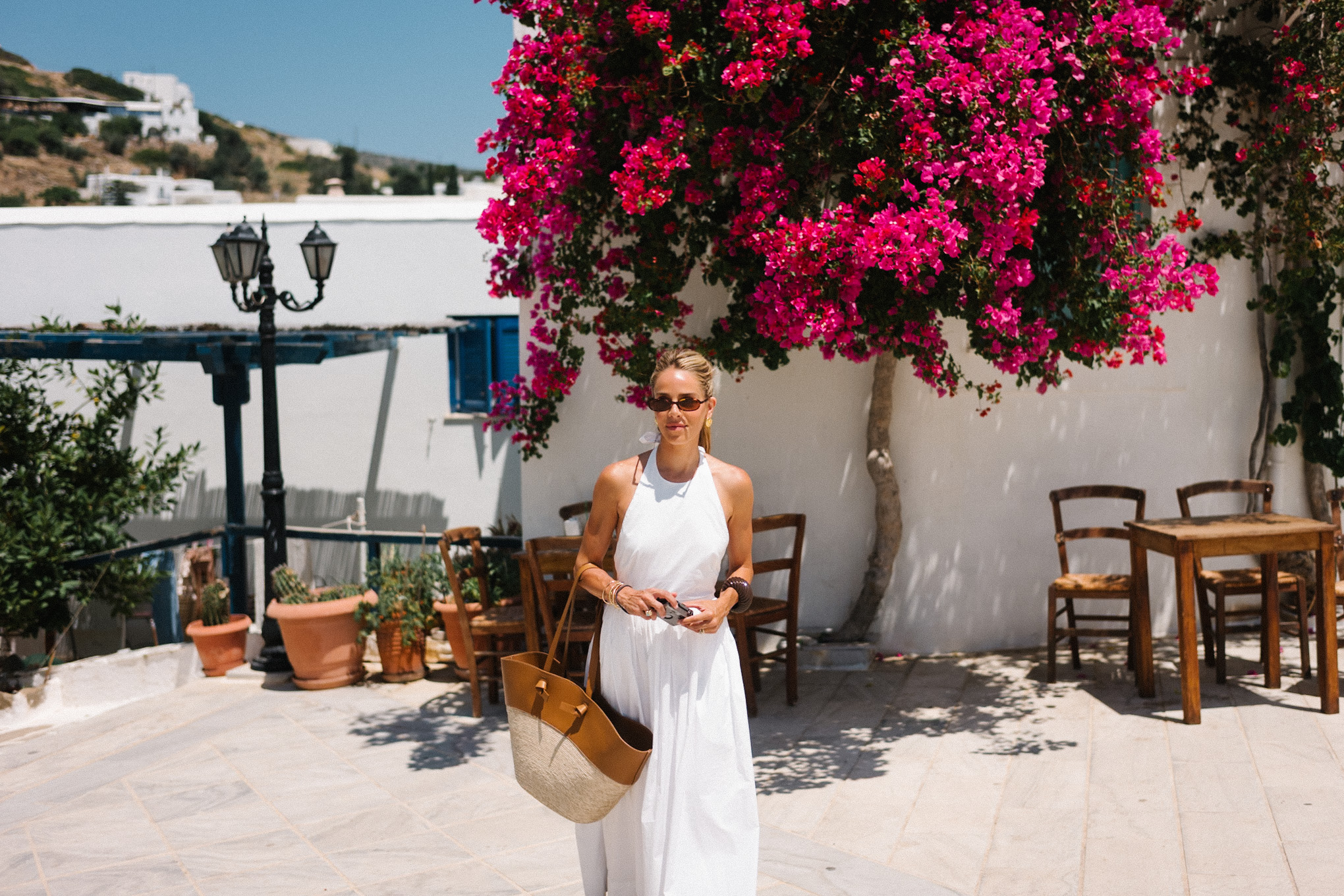 Halter blanc -Sundress -Traw and Leather Sac