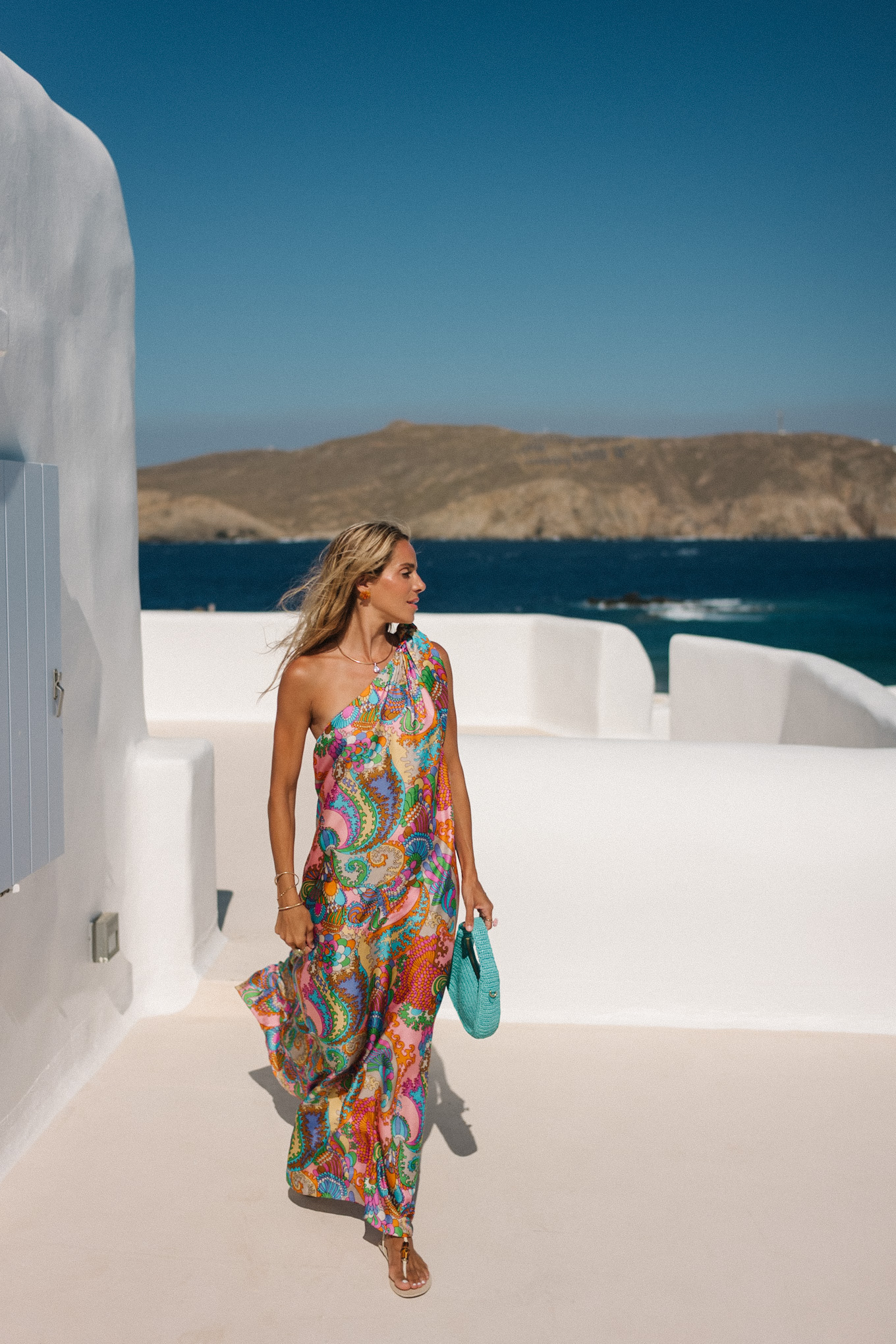 Robe en soie arc-en-ciel Turquoise Sandales de sangle de sac à main