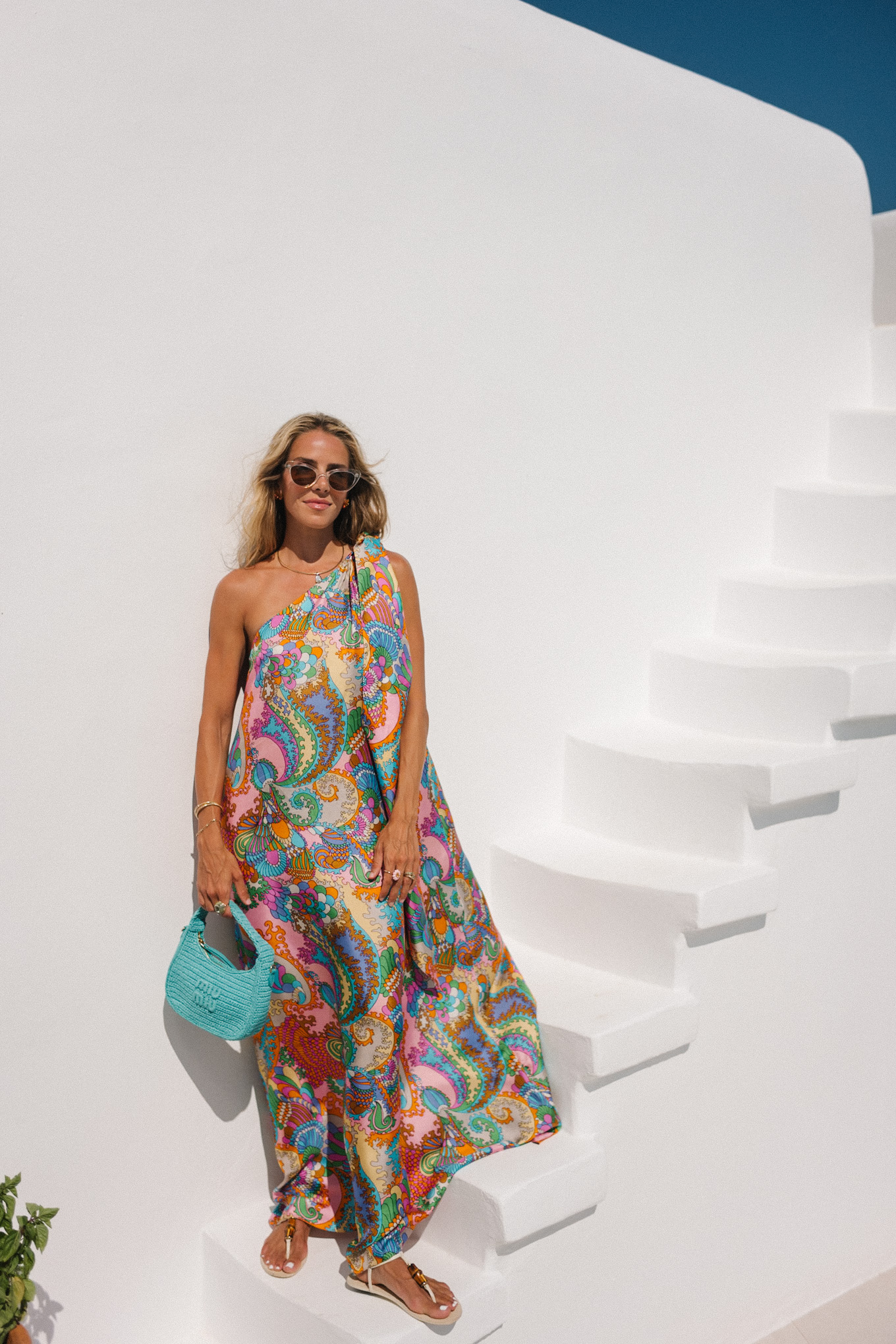 Robe en soie arc-en-ciel Turquoise Sandales de sangle de sac à main