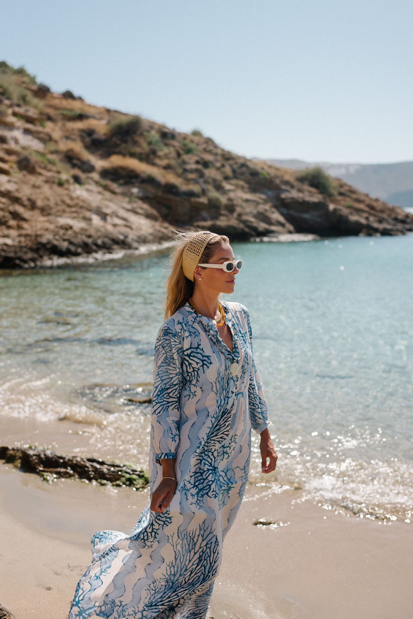 Blue White Cafan Raffia Bandons de soleil blancs