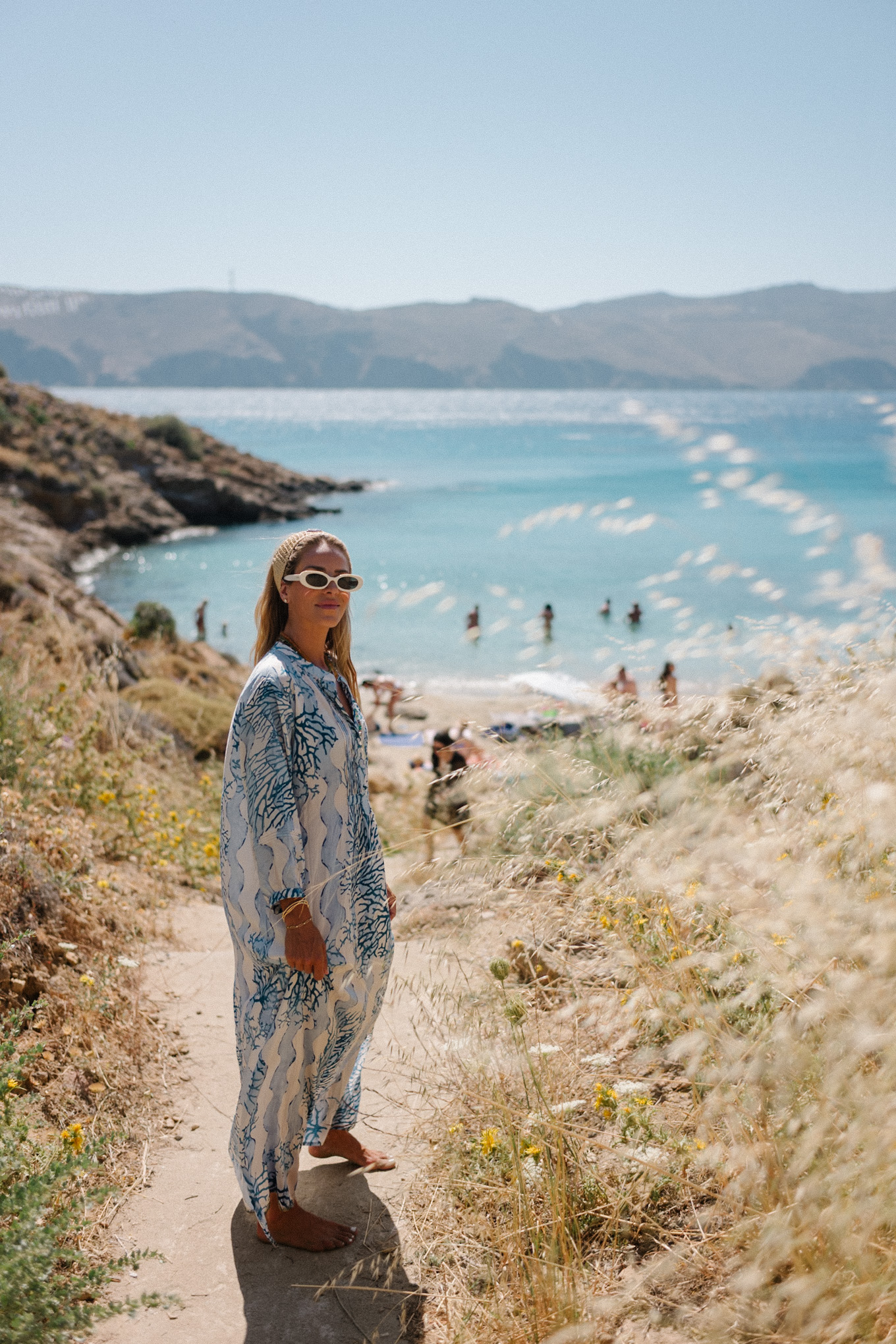 Blue White Cafan Raffia Bandons de soleil blancs