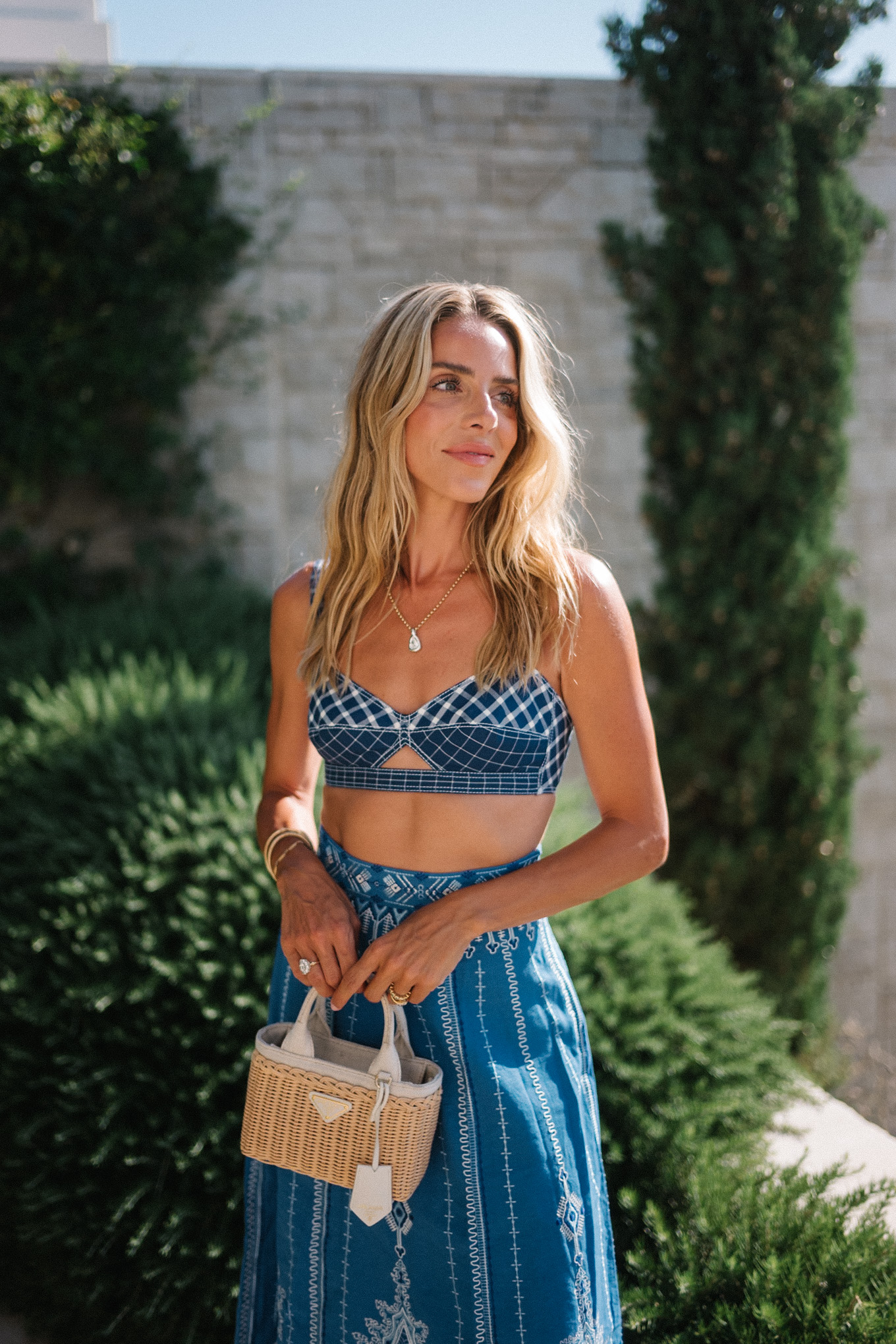 Ble blanc brodé de soutien-gorge brodé bleu blanc brodé de jupe maxi brodée