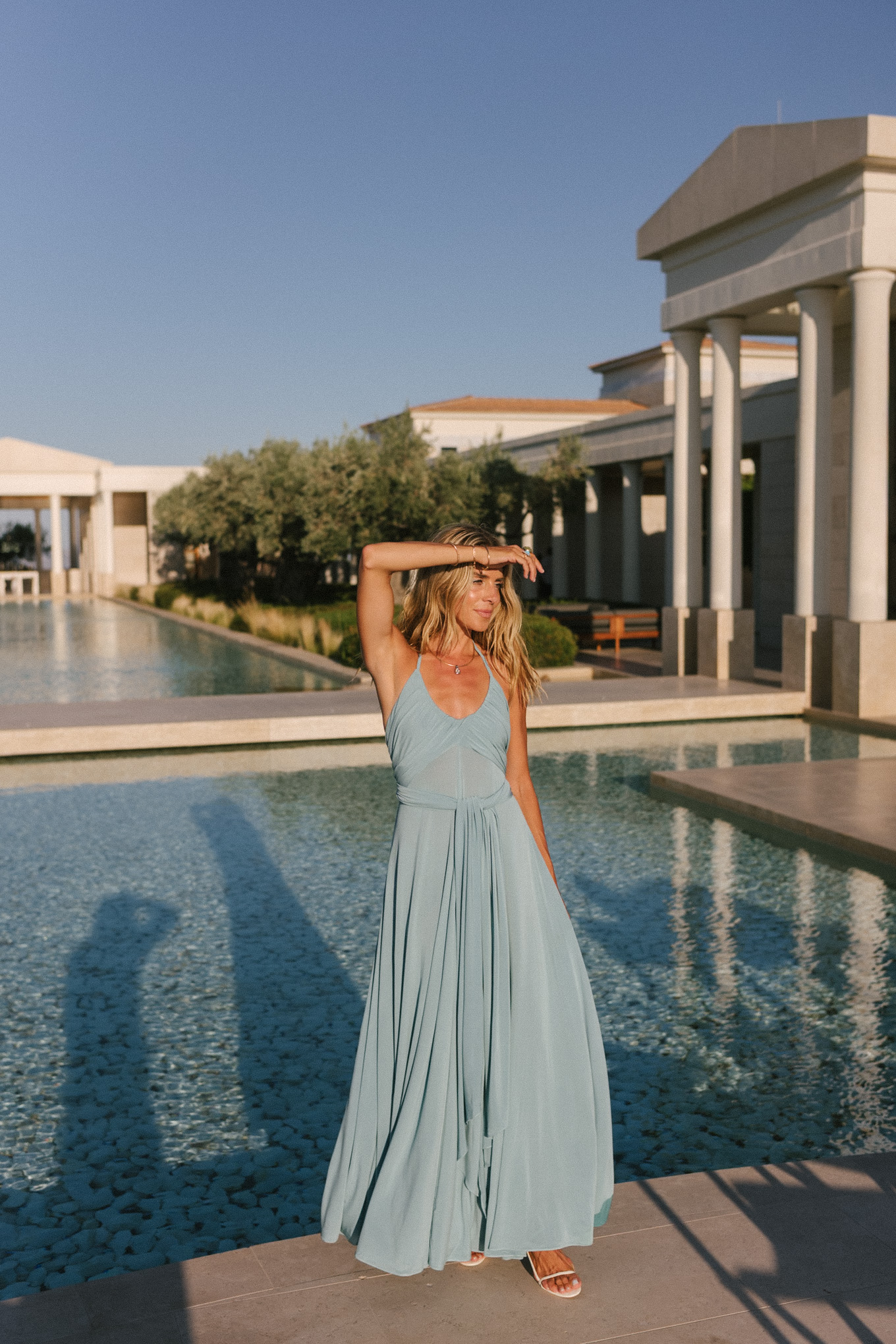 Solder turquoise Jersey Maxi Robe en cuir blanc en cuir en cuir blanc sandales en cuir blanc -Häpel -Sandaux