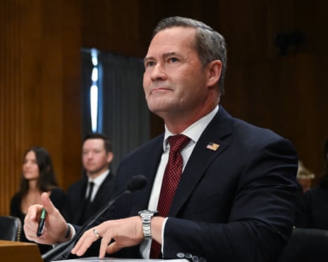 Mike Waltz takes his seat at the start of a Senate foreign relations committee hearing on his nomination to be US ambassador to the United Nations.