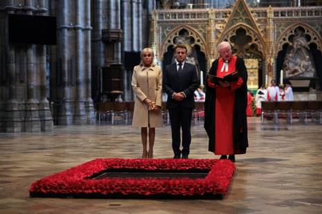 President Macron and his wife Brigitte in Westminster Abbey this afternoon.