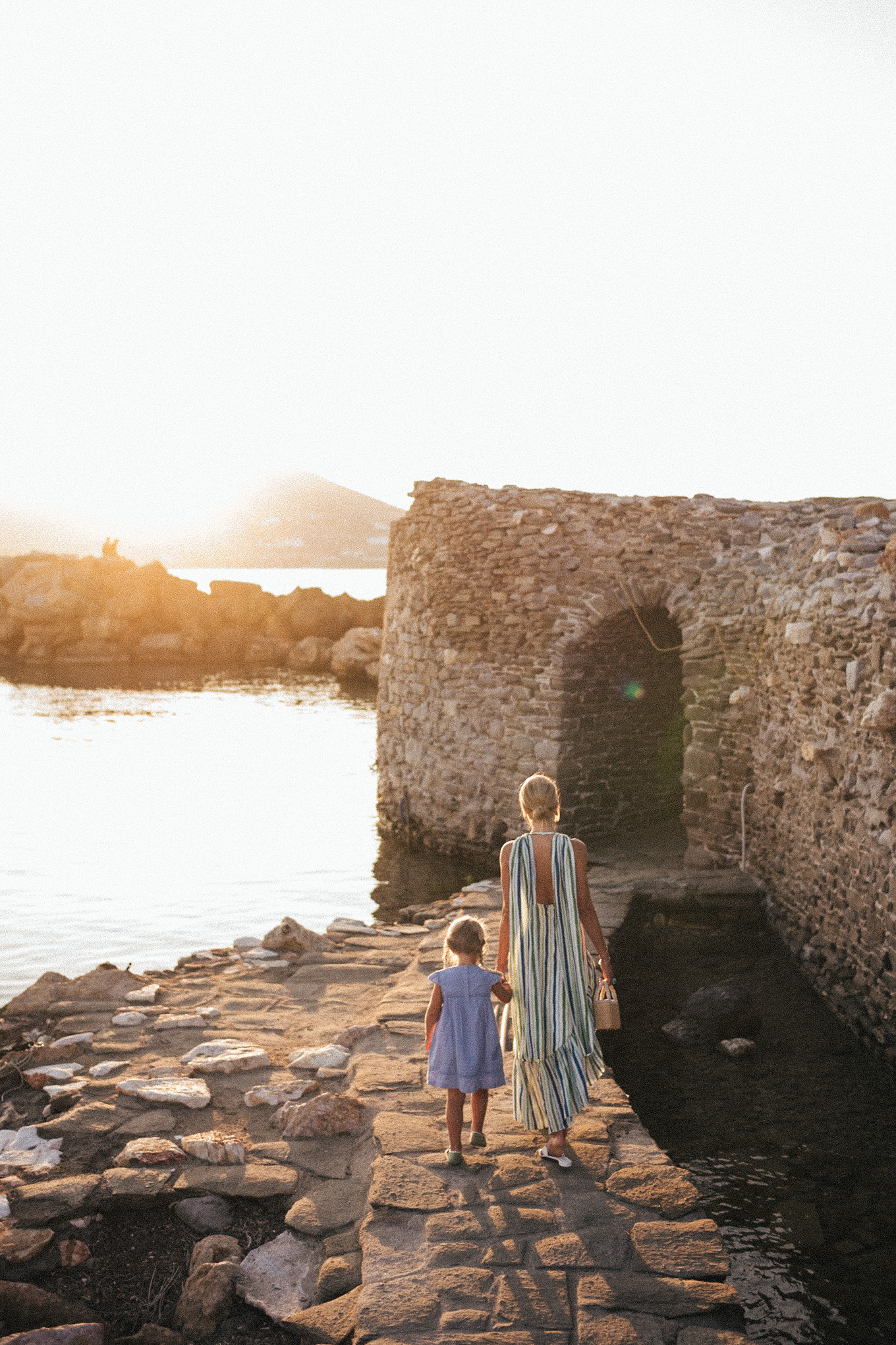 Bleu-Robe en lin rayé blanche blanche