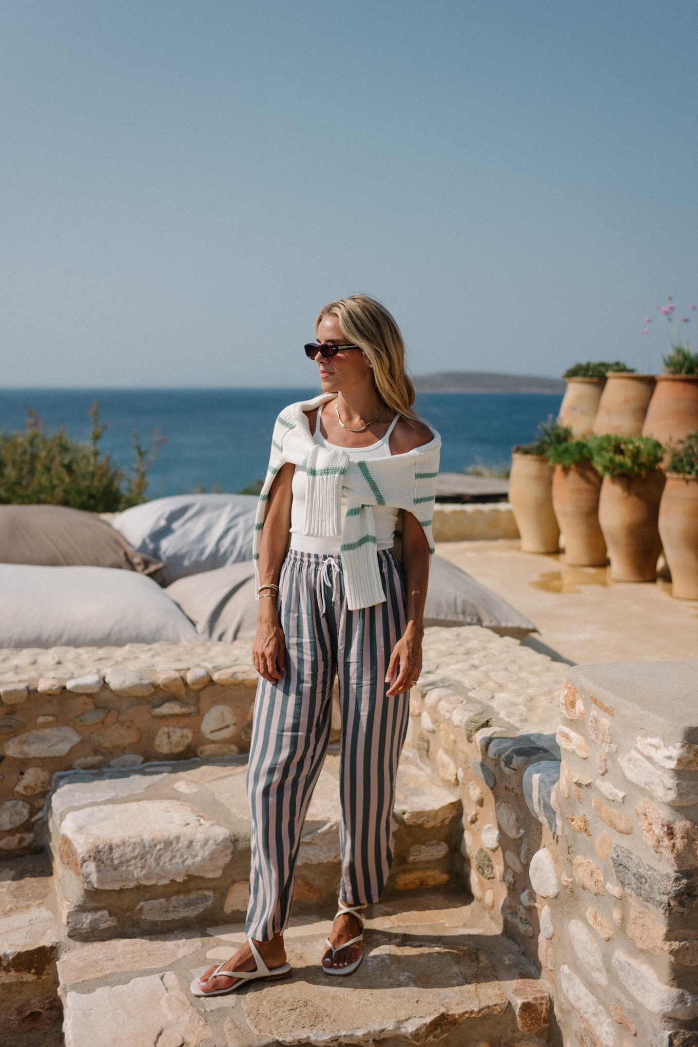 Pantalage à rayures blanches à rayures