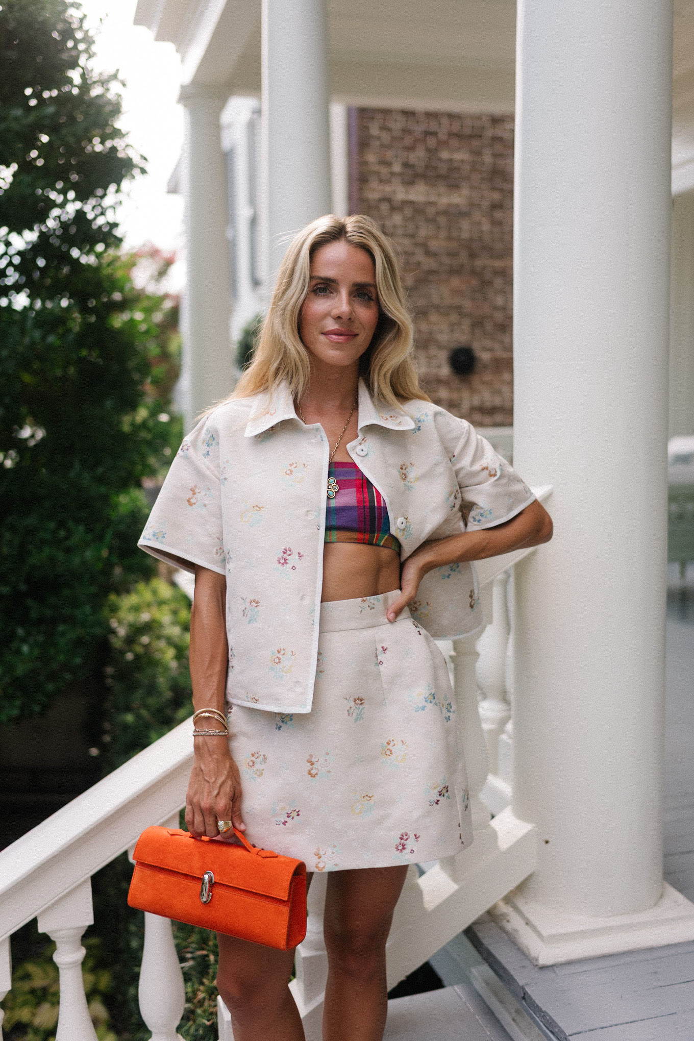 Chemise de chemise collée set rock sac orange plaid bh top coloré pompes