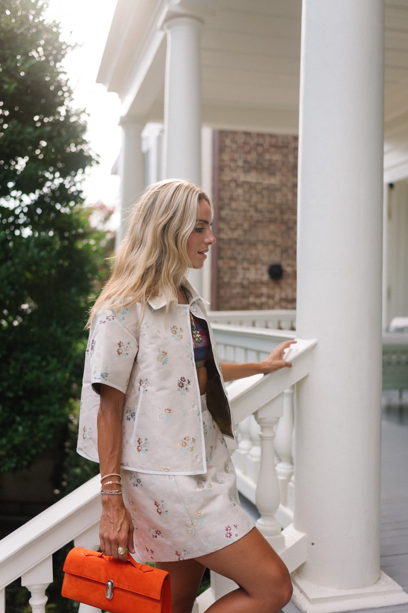 Chemise de chemise collée set rock sac orange plaid bh top coloré pompes