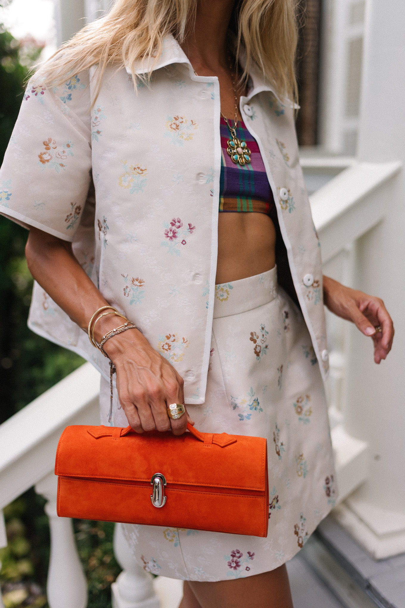 Chemise de chemise collée set rock sac orange plaid bh top coloré pompes