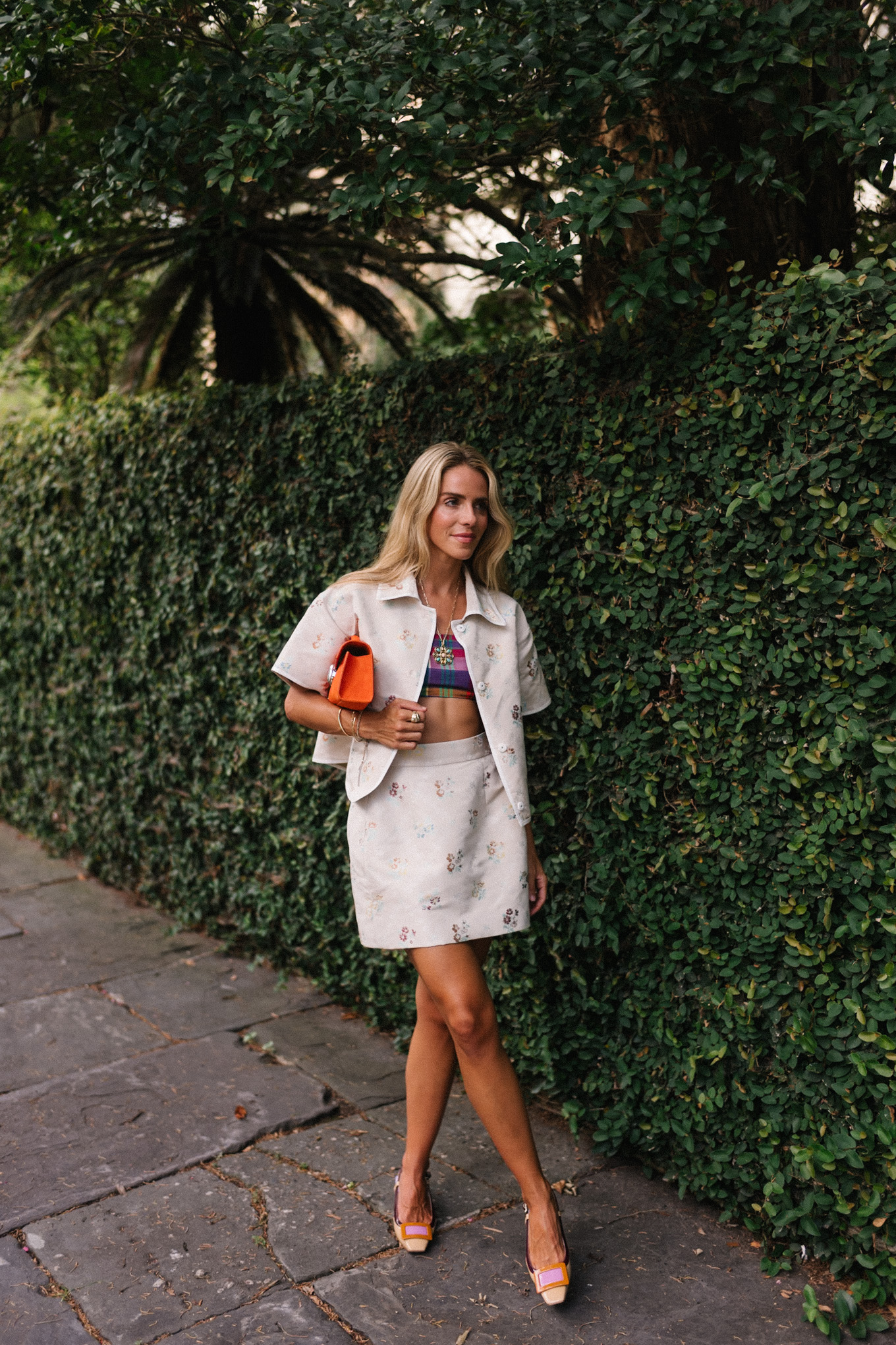 Chemise de chemise collée set rock sac orange plaid bh top coloré pompes