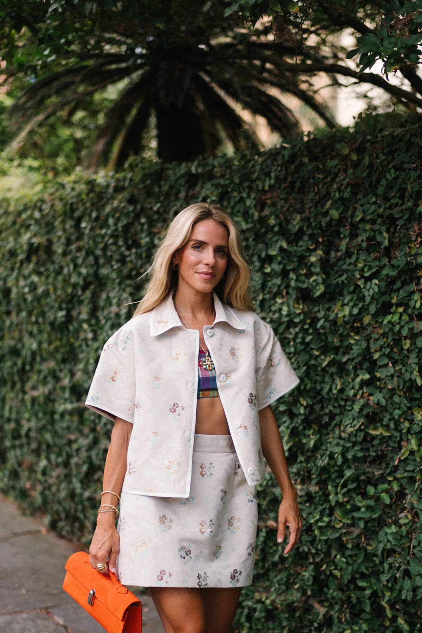 Chemise de chemise collée set rock sac orange plaid bh top coloré pompes