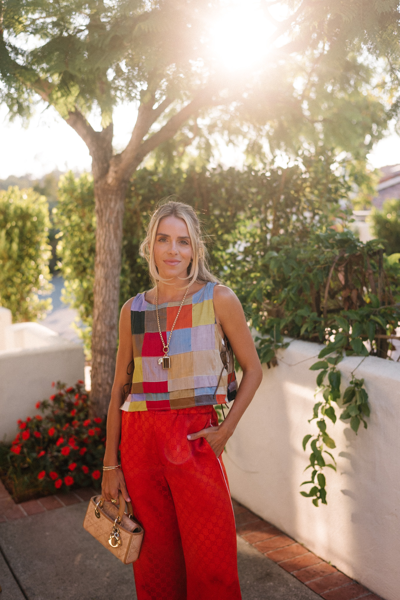 Rainbow Color Block Tank Red Silk Pantal