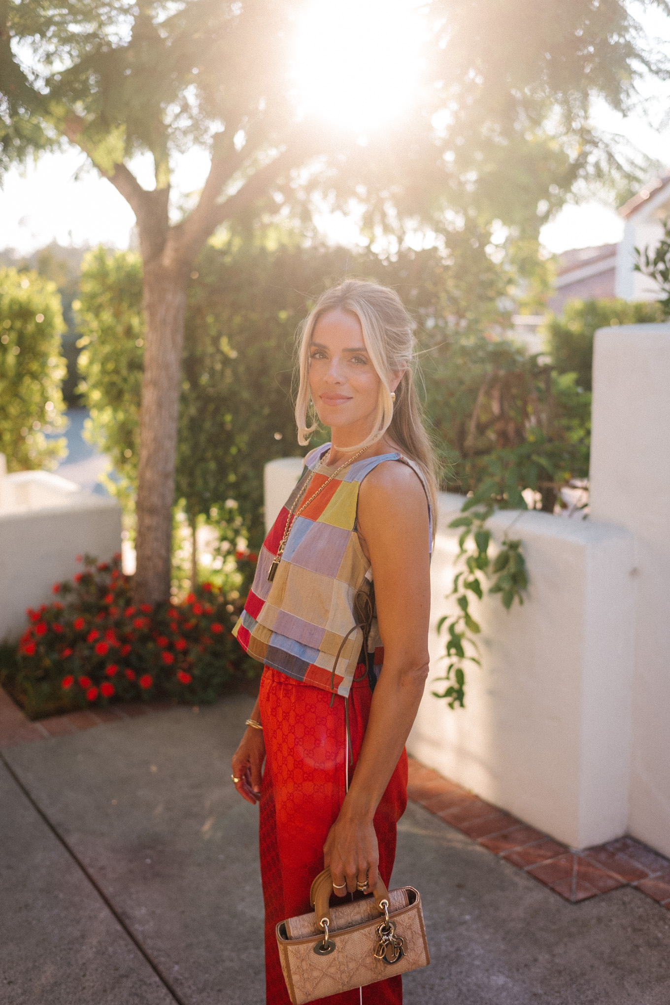 Rainbow Color Block Tank Red Silk Pantal
