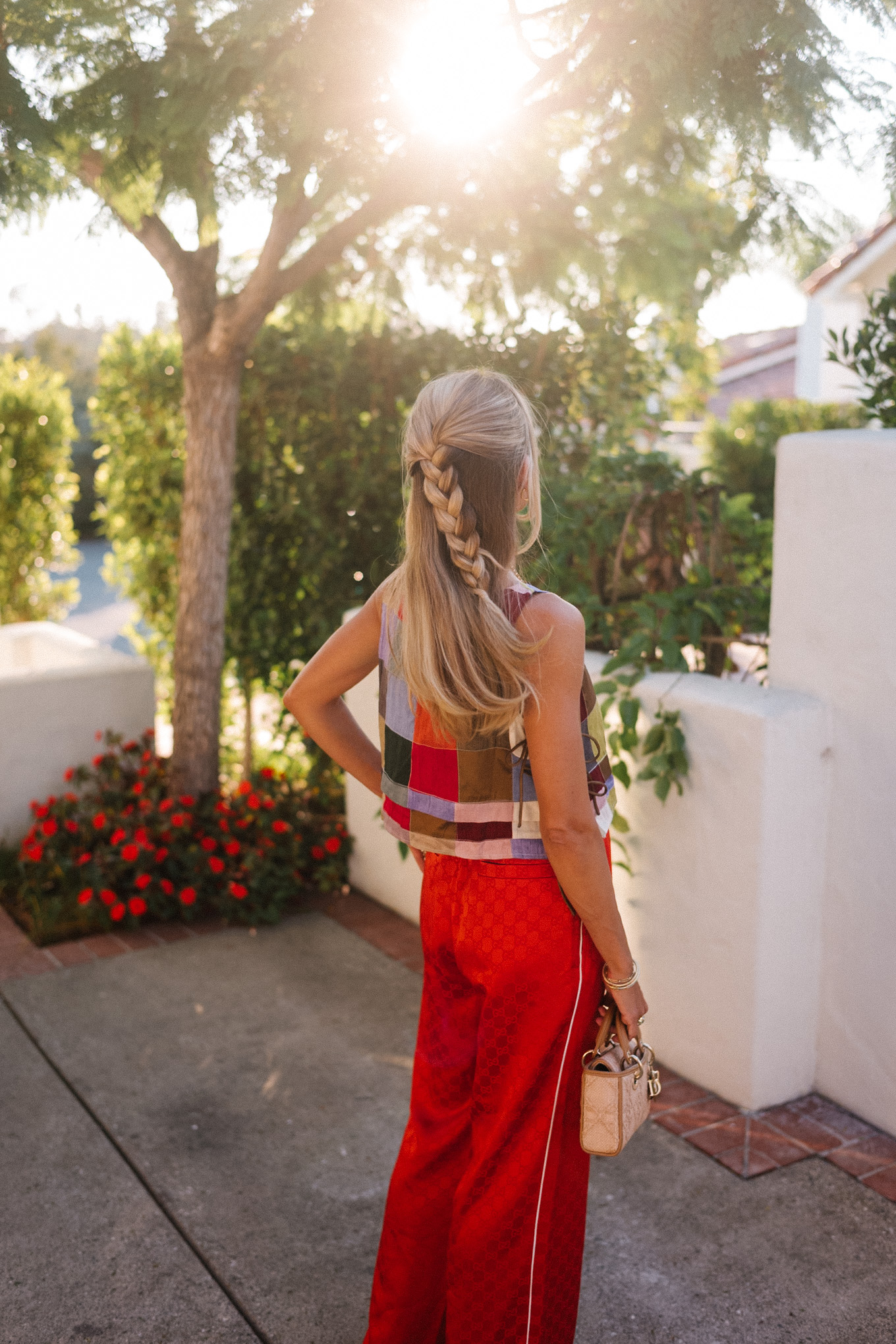 Rainbow Color Block Tank Red Silk Pantal