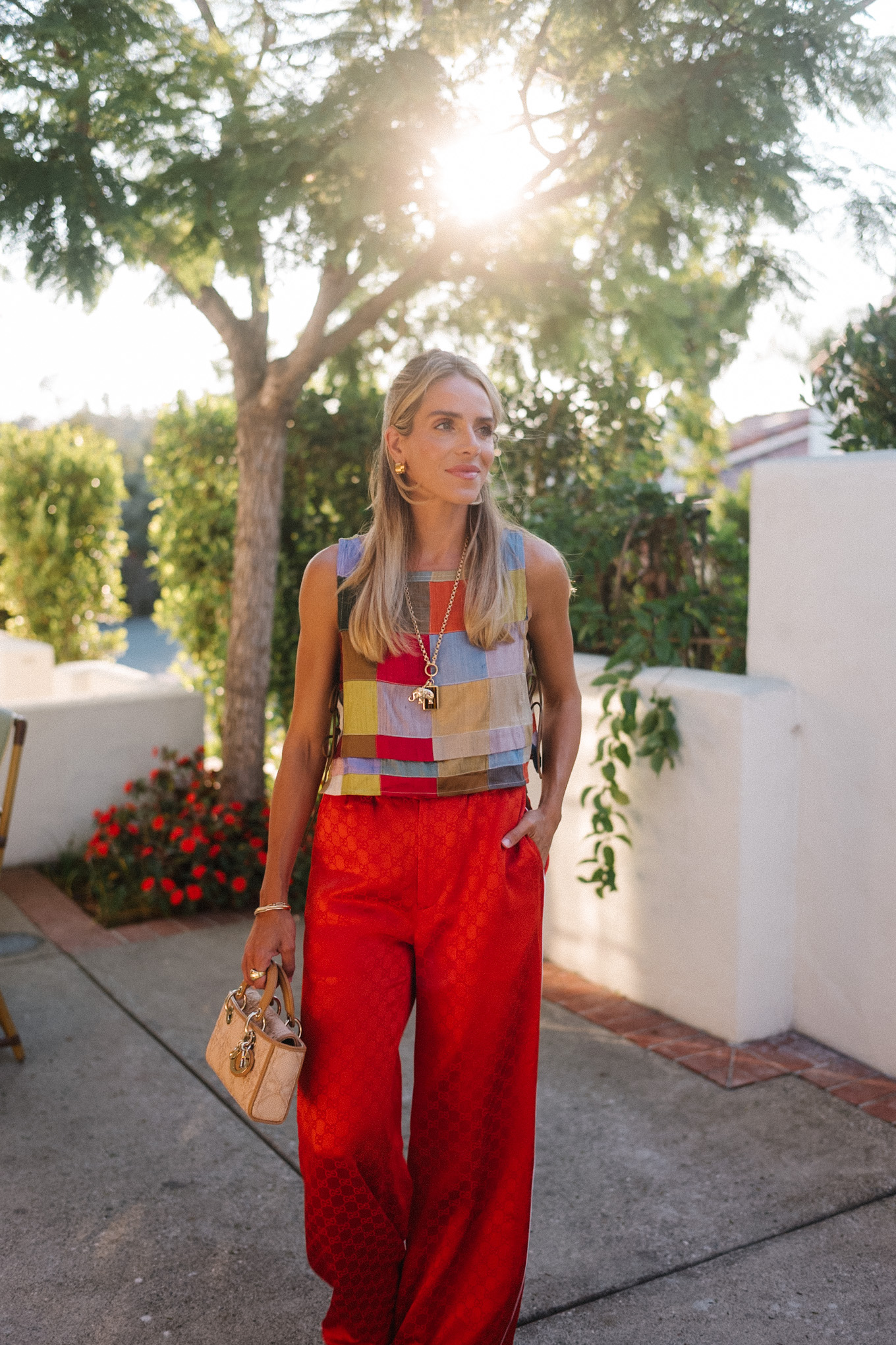 Rainbow Color Block Tank Red Silk Pantal