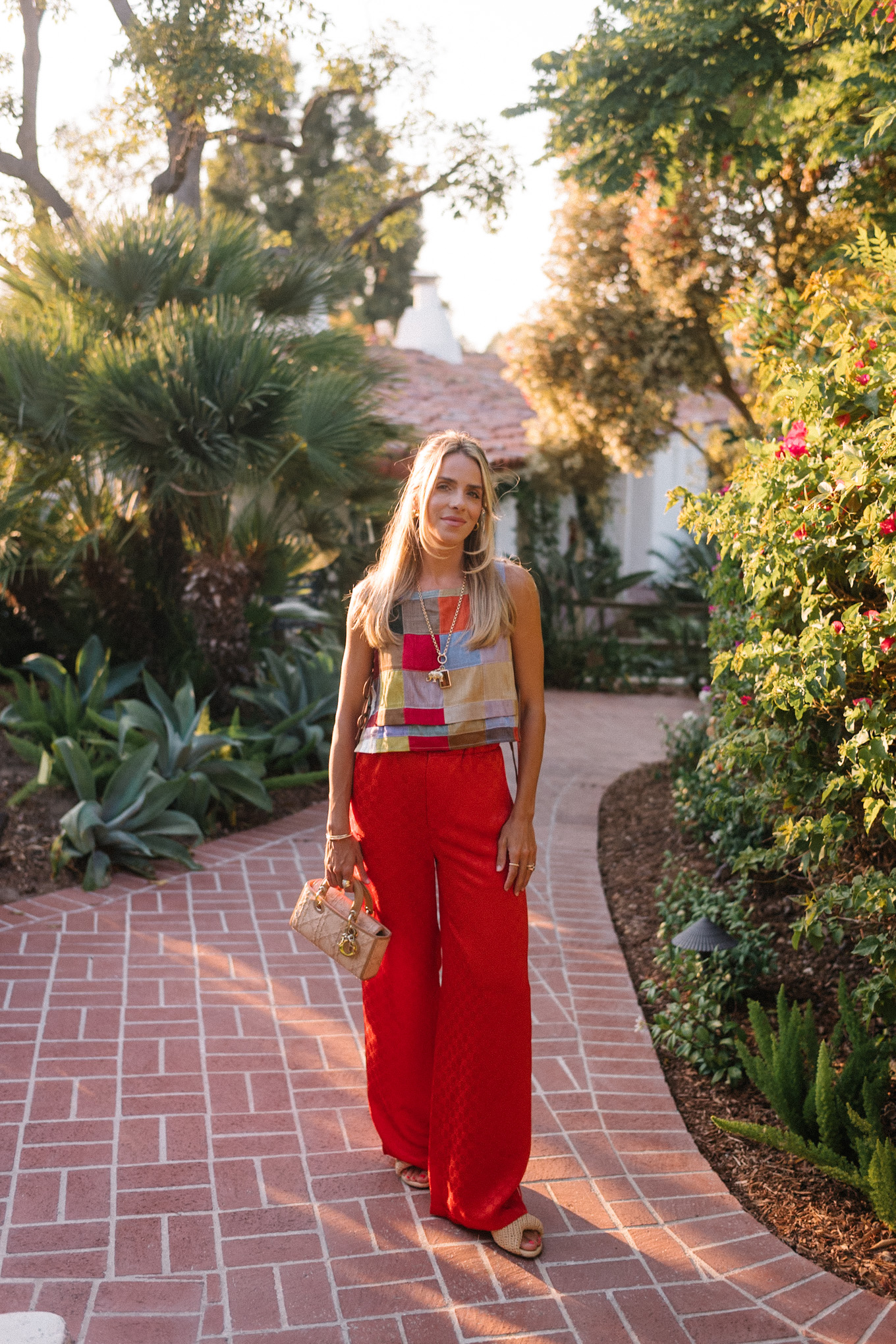 Rainbow Color Block Tank Red Silk Pantal