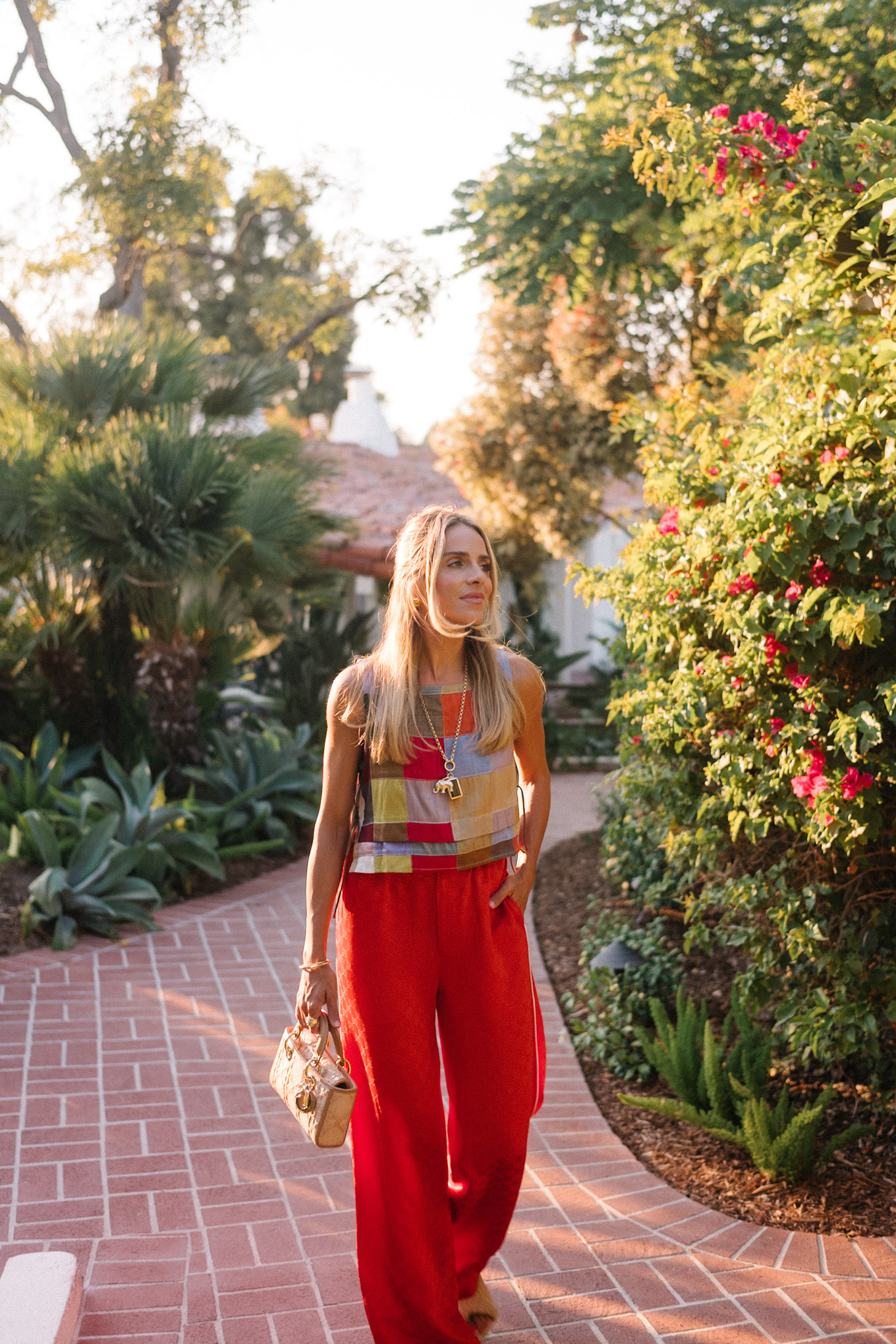 Rainbow Color Block Tank Red Silk Pantal