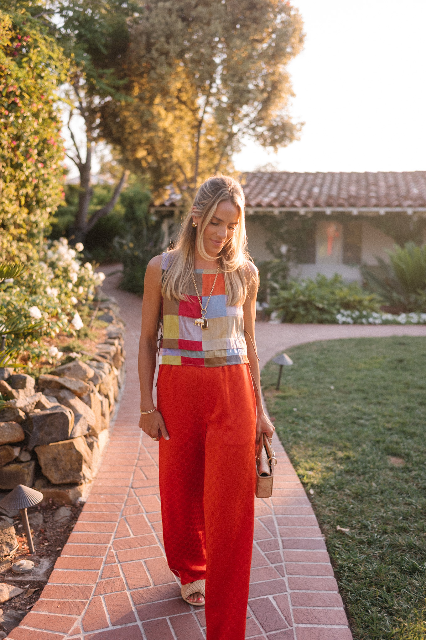 Rainbow Color Block Tank Red Silk Pantal