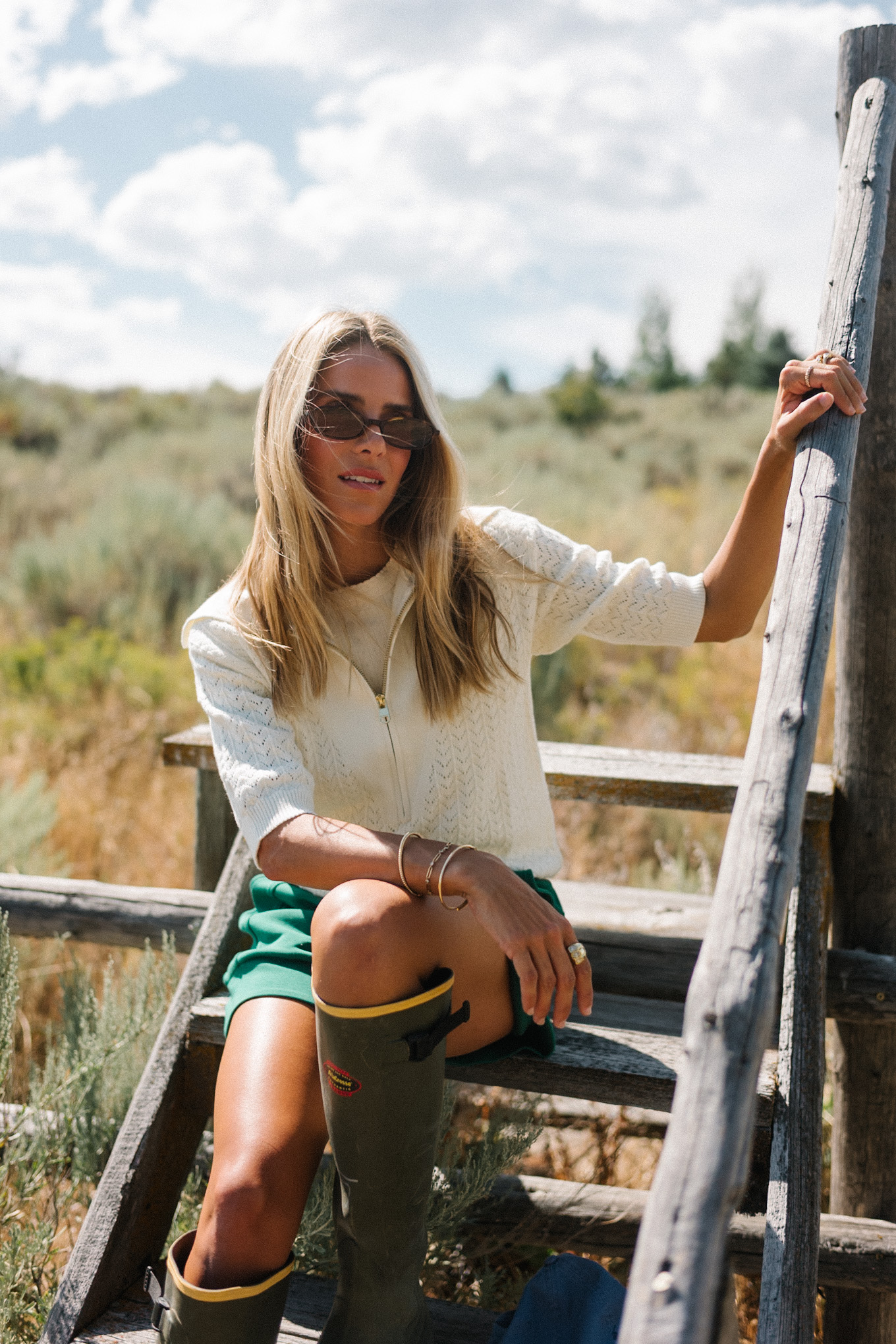 Crème Quarter Zipper Short-Sleaved Sweatshorts Green Sweatshorts Green Rubber Boots