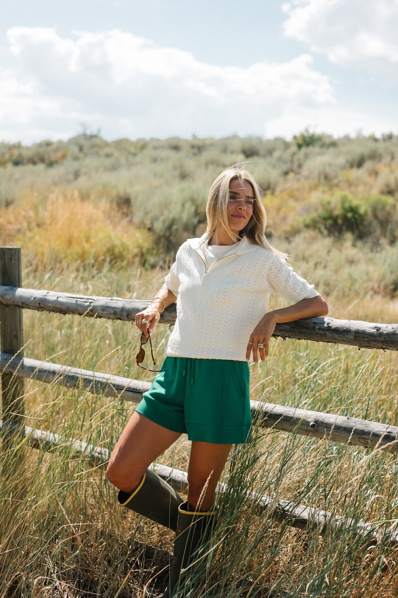 Crème Quarter Zipper Short-Sleaved Sweatshorts Green Sweatshorts Green Rubber Boots