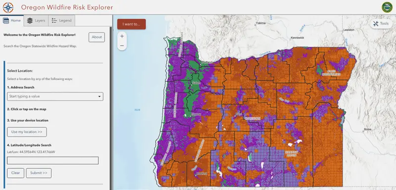 A map of Oregon with almost all of the state’s land area in either orange or purple.