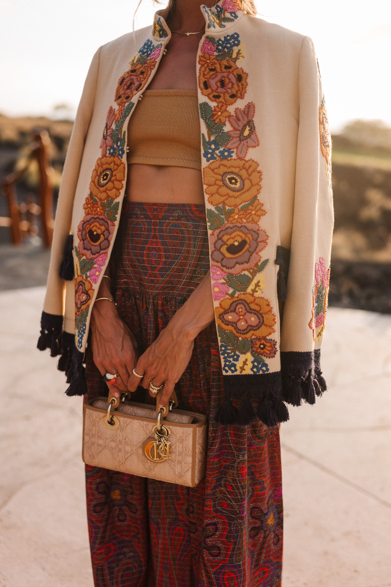 Veste brodée Paisley Maxi Rock Gold Tank Cropped