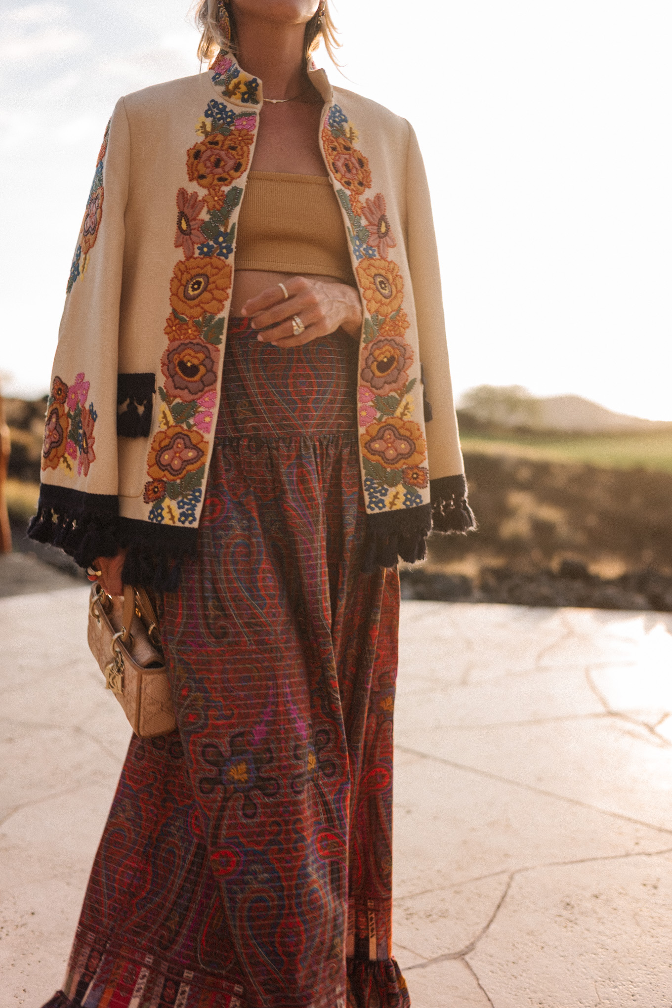 Veste brodée Paisley Maxi Rock Gold Tank Cropped