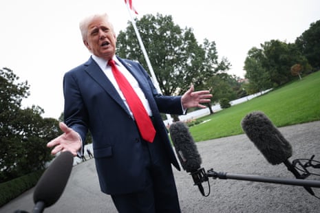 Donald Trump talking to reporters outside the white house
