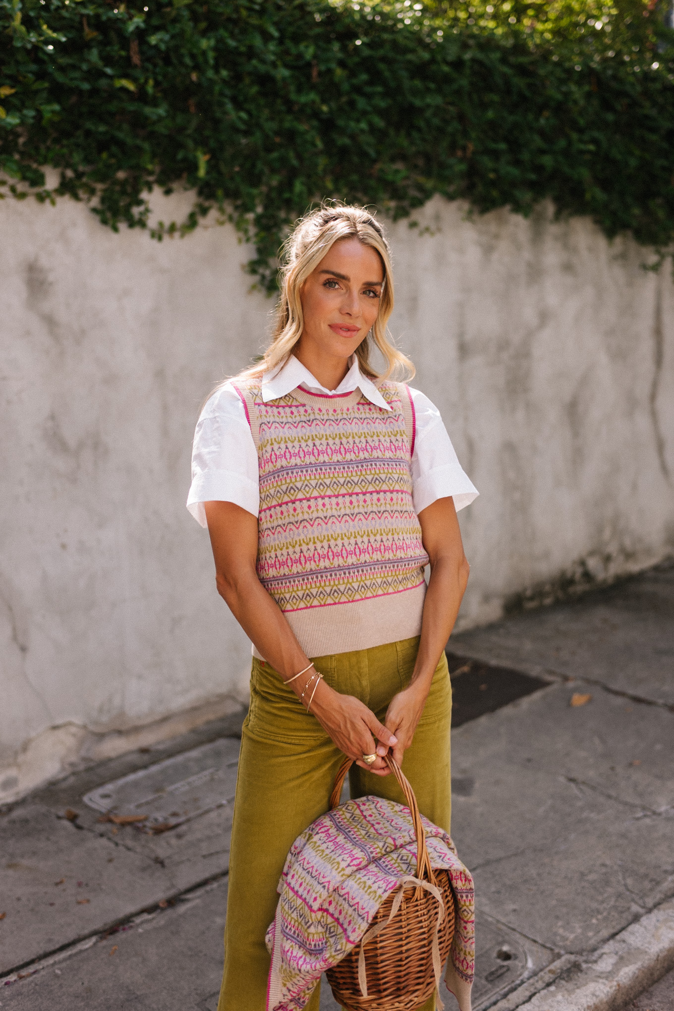 Tricoting en cachemire à motifs géométriques verts roses pour l'automne