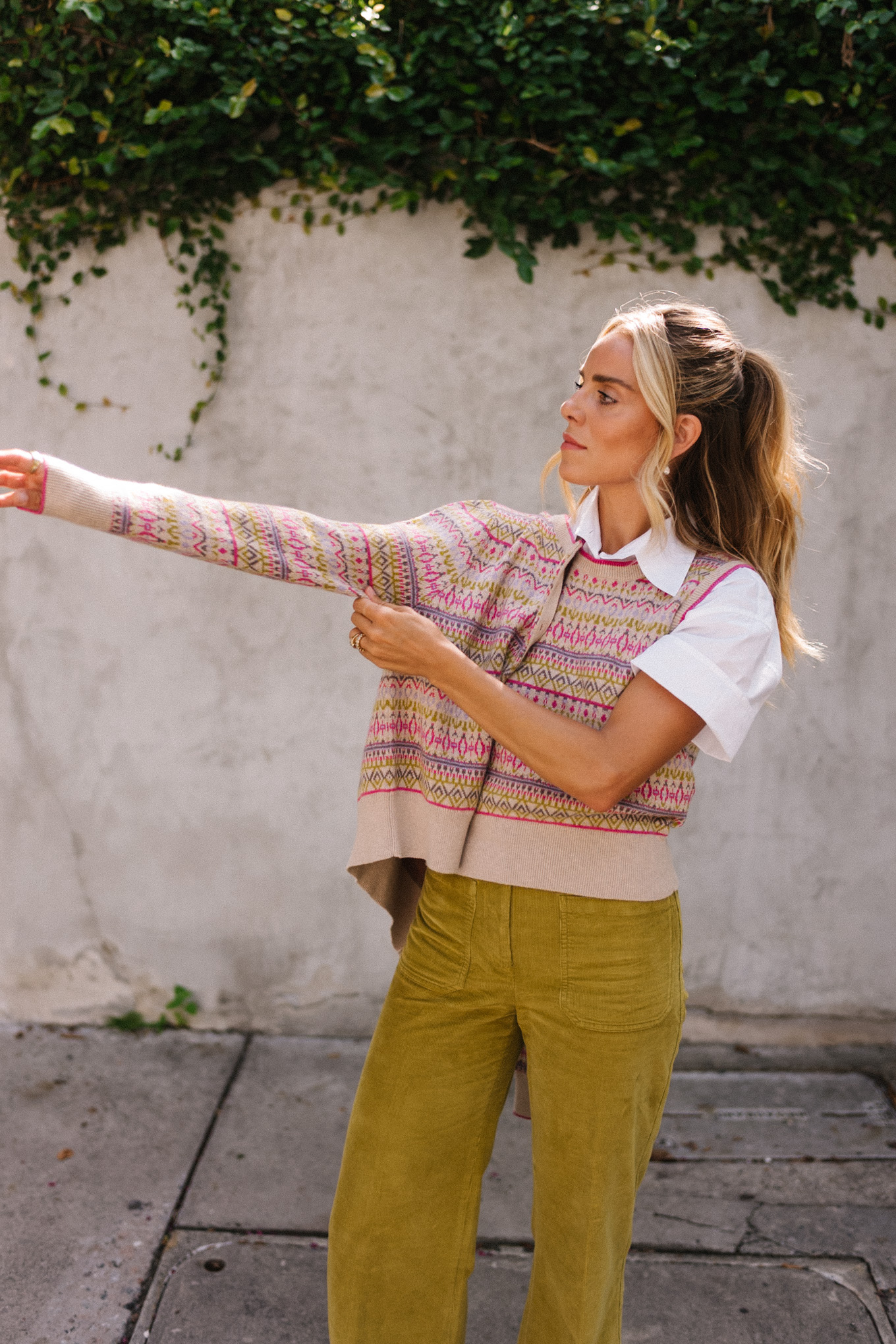 Tricoting en cachemire à motifs géométriques verts roses pour l'automne