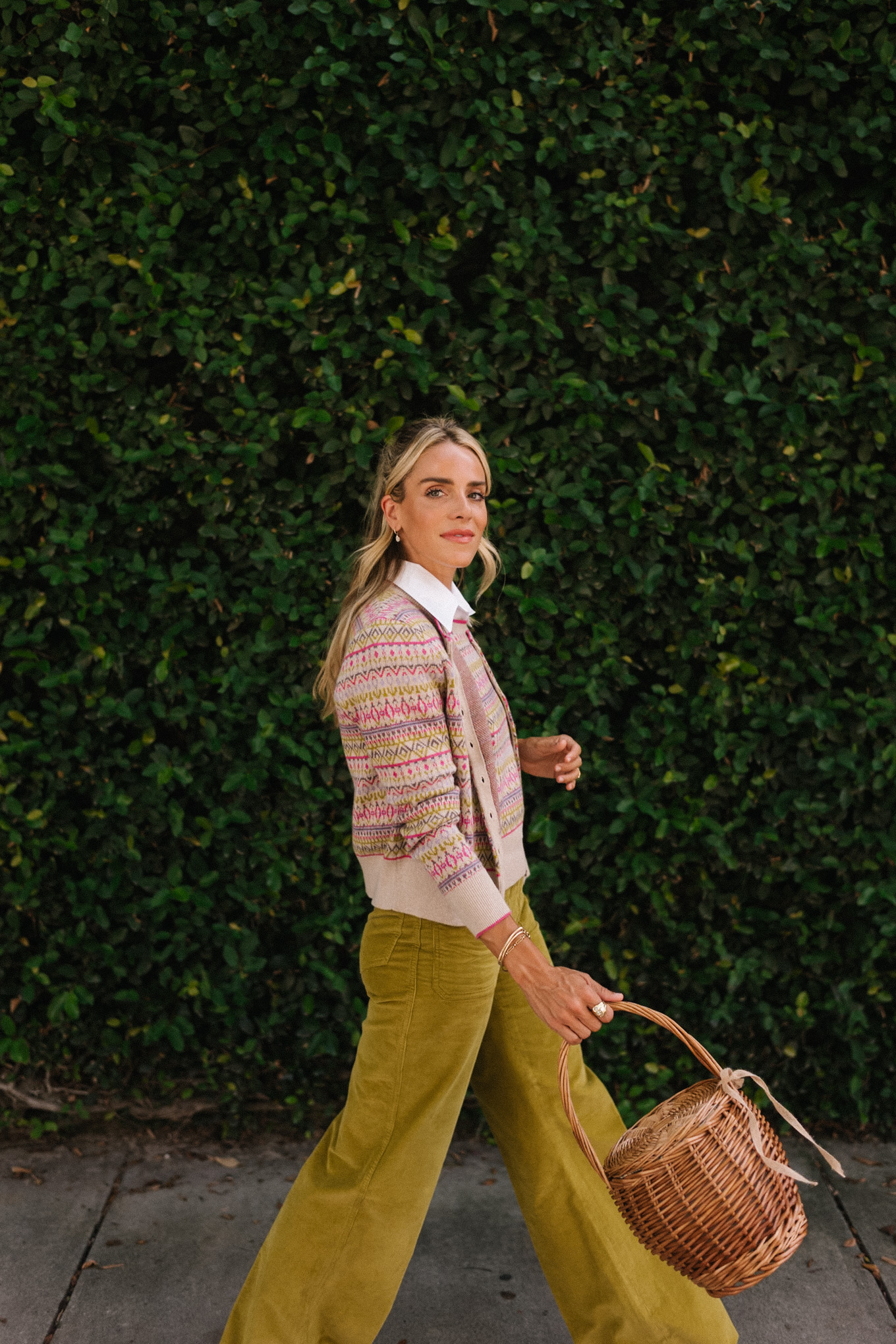 Tricoting en cachemire à motifs géométriques verts roses pour l'automne