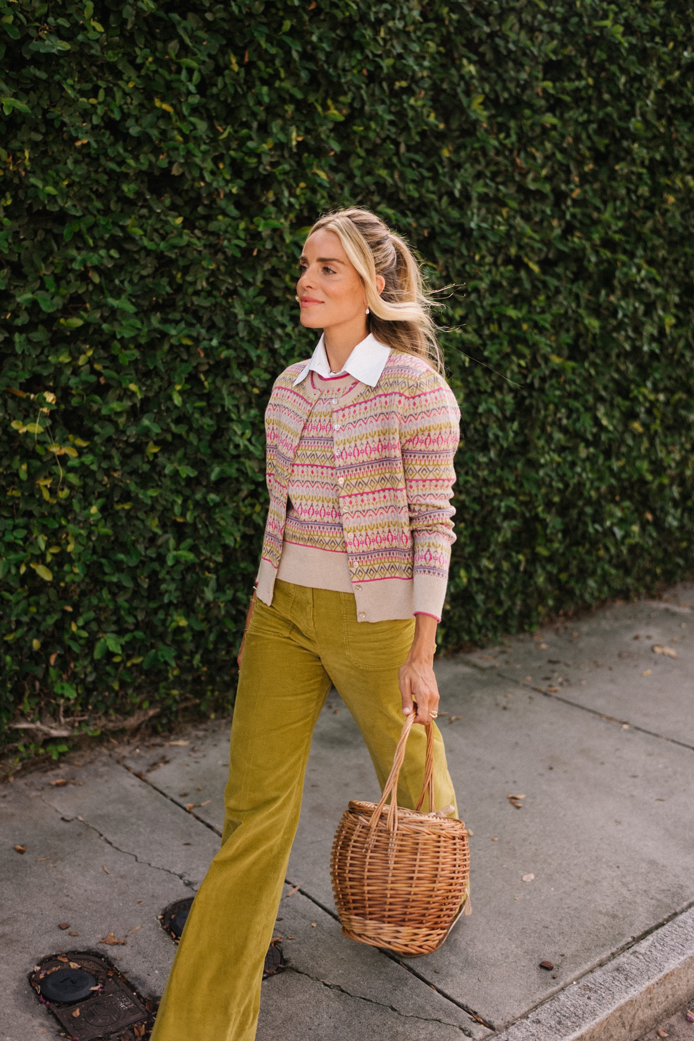 Tricoting en cachemire à motifs géométriques verts roses pour l'automne