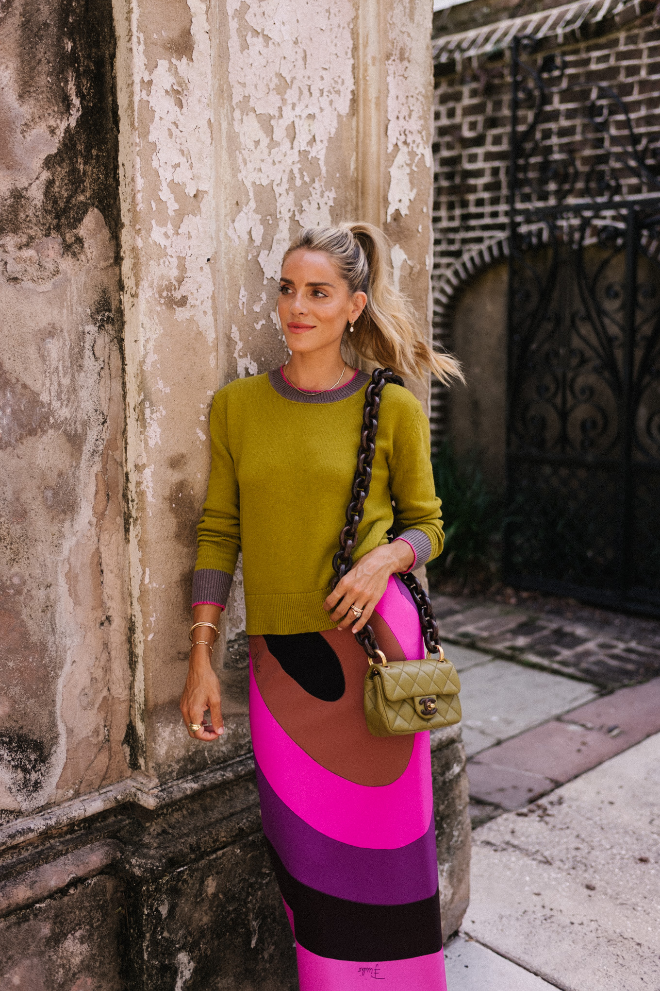 Tricoting en cachemire à motifs géométriques verts roses pour l'automne