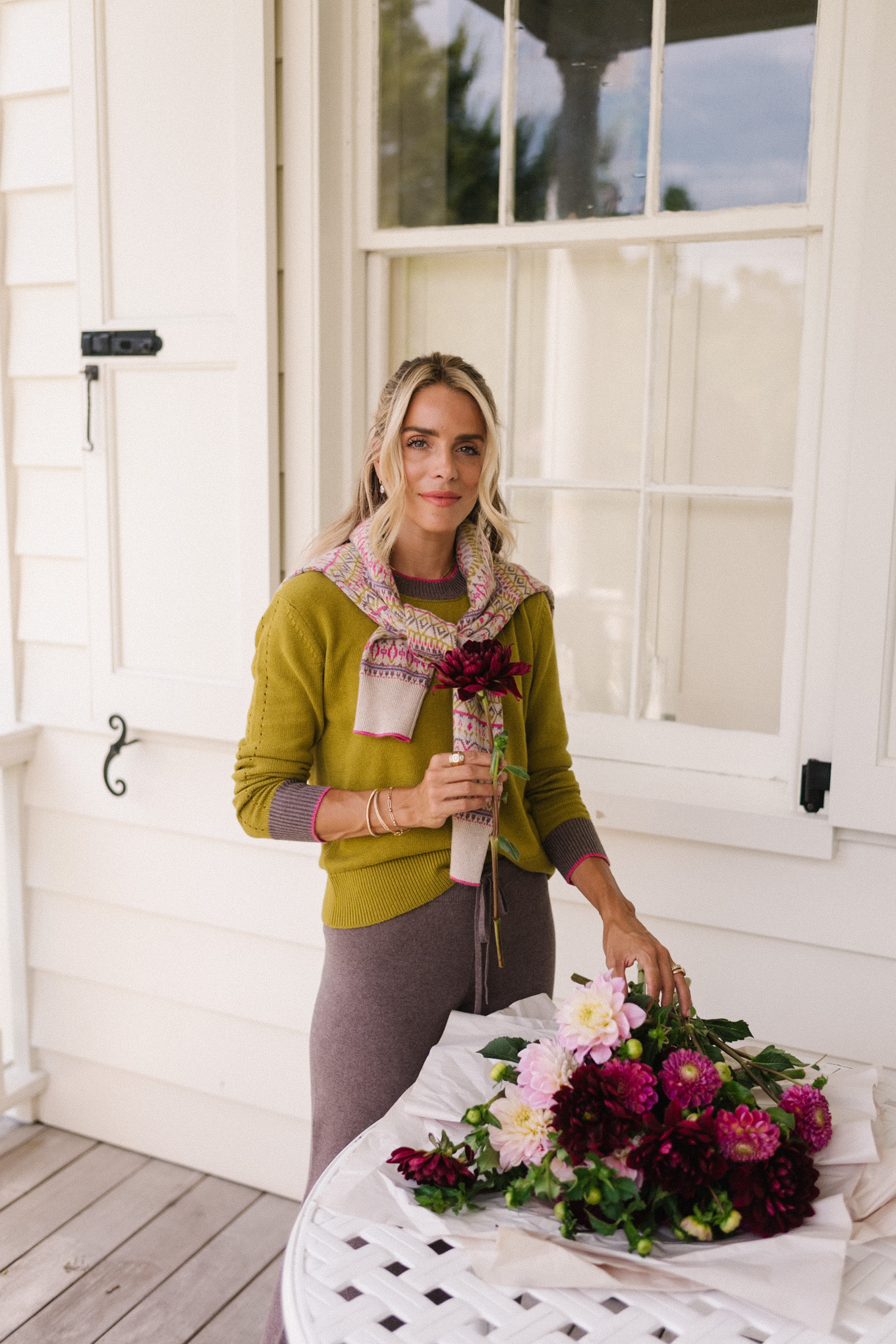 Tricoting en cachemire à motifs géométriques verts roses pour l'automne