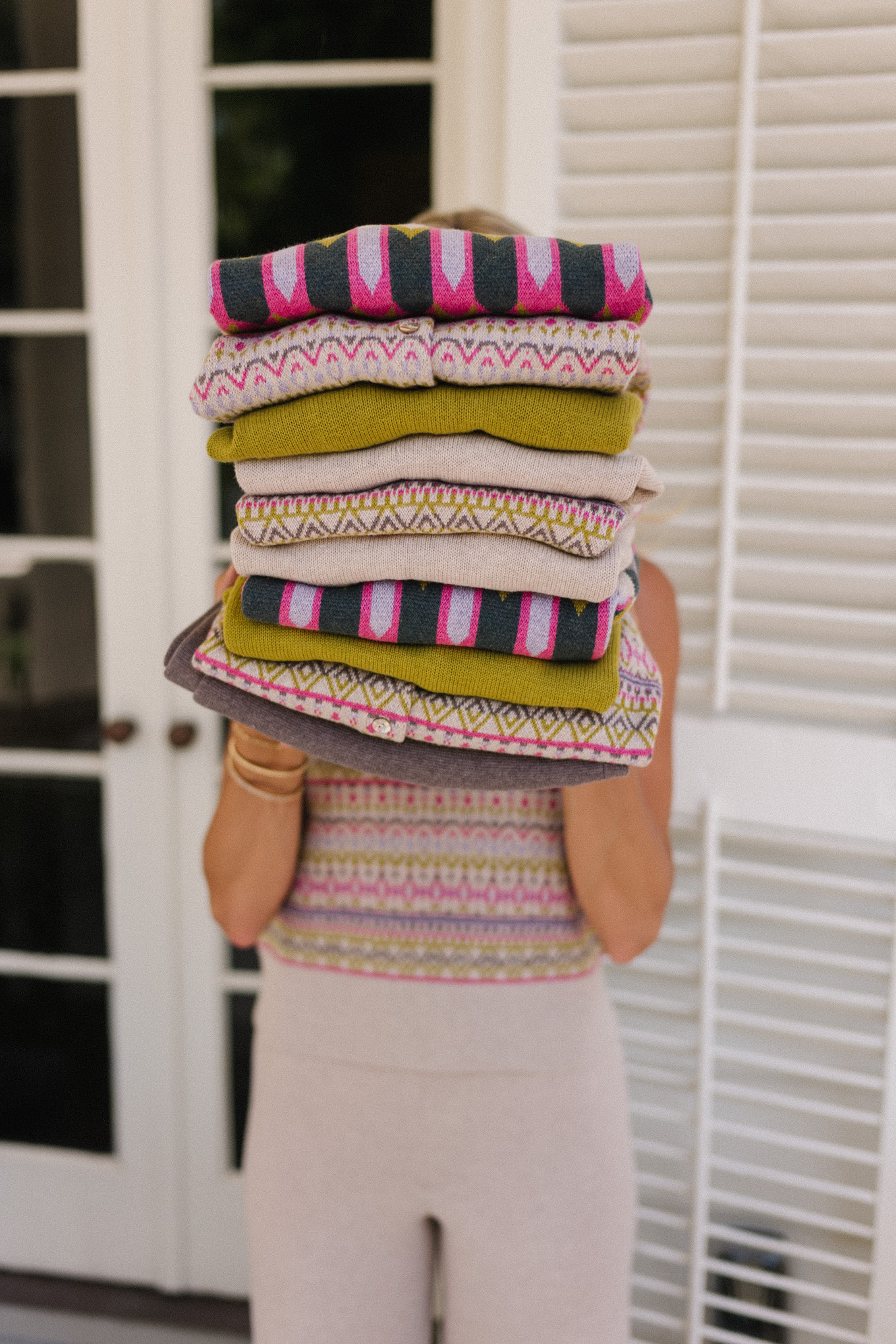 Tricoting en cachemire à motifs géométriques verts roses pour l'automne