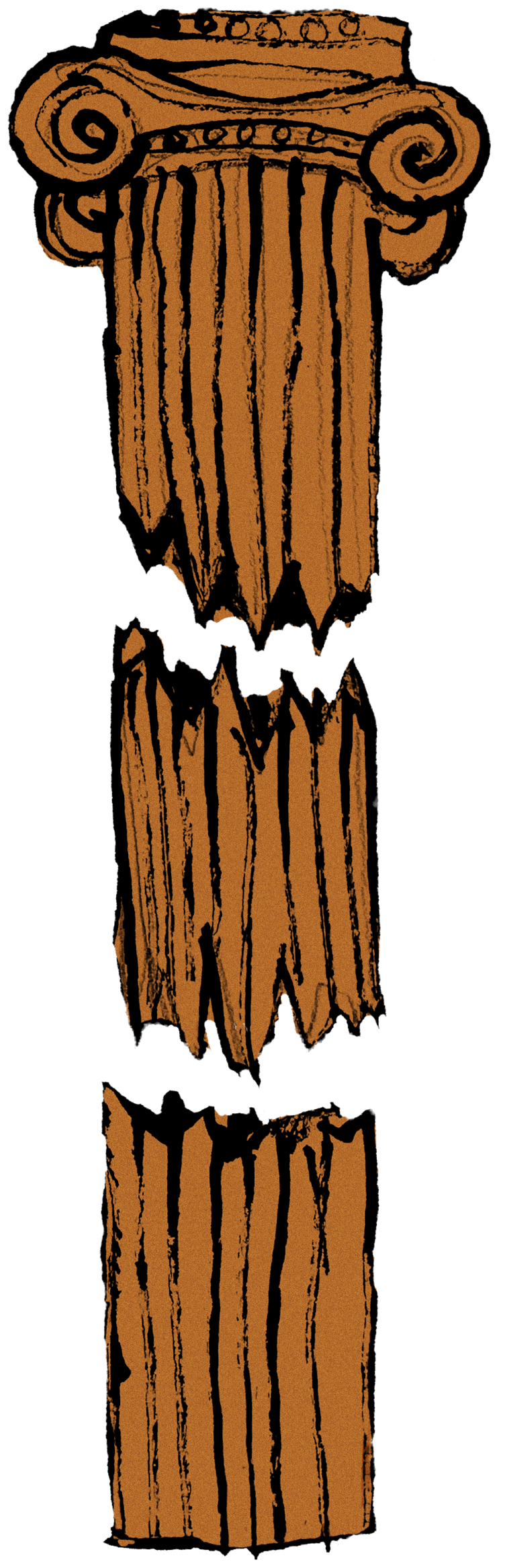 A Greek column broken in two places.