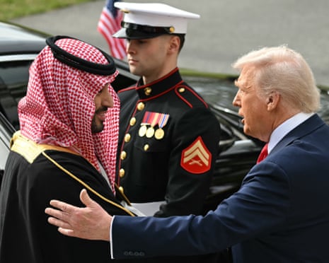 Donald Trump greets the crown prince at the White House.